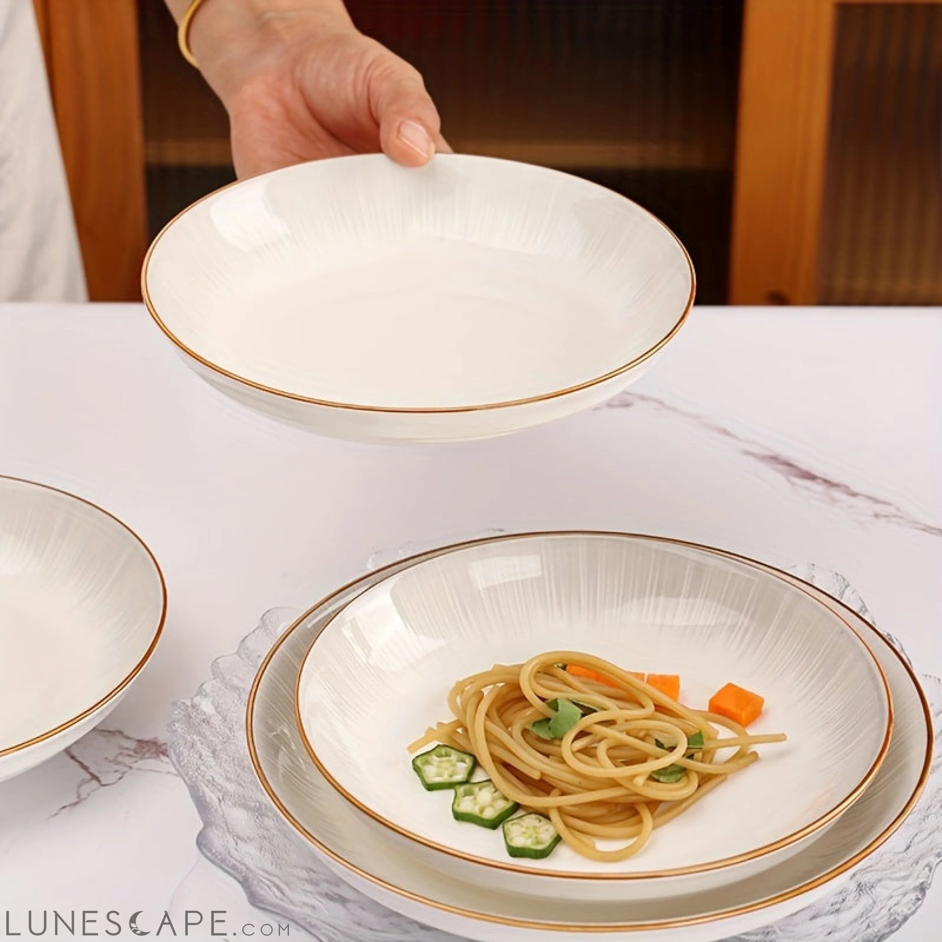 4Piece 8Inch Ceramic Dinner Plates Set Elegant Durable LUNESCAPE