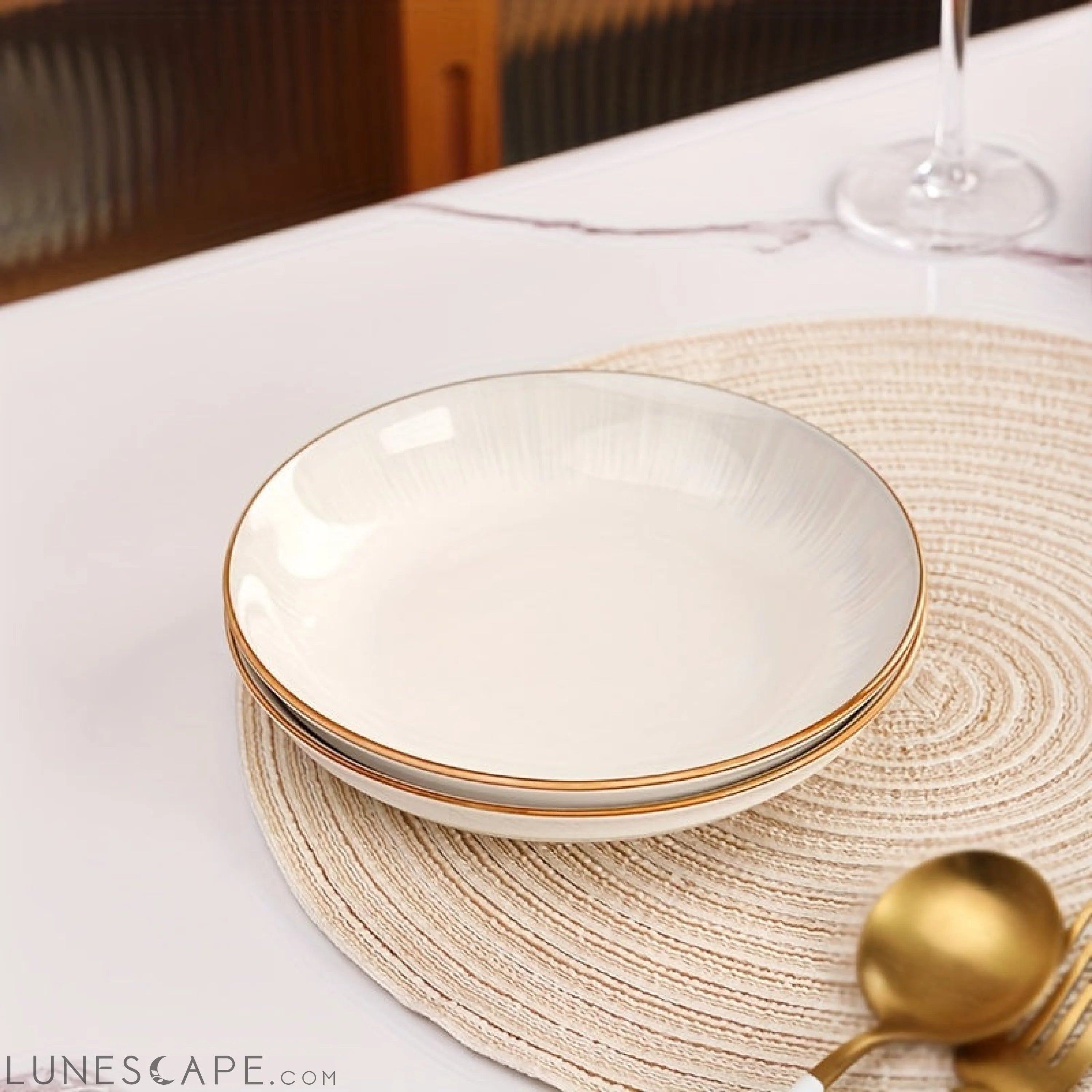 4Piece 8Inch Ceramic Dinner Plates Set Elegant Durable LUNESCAPE
