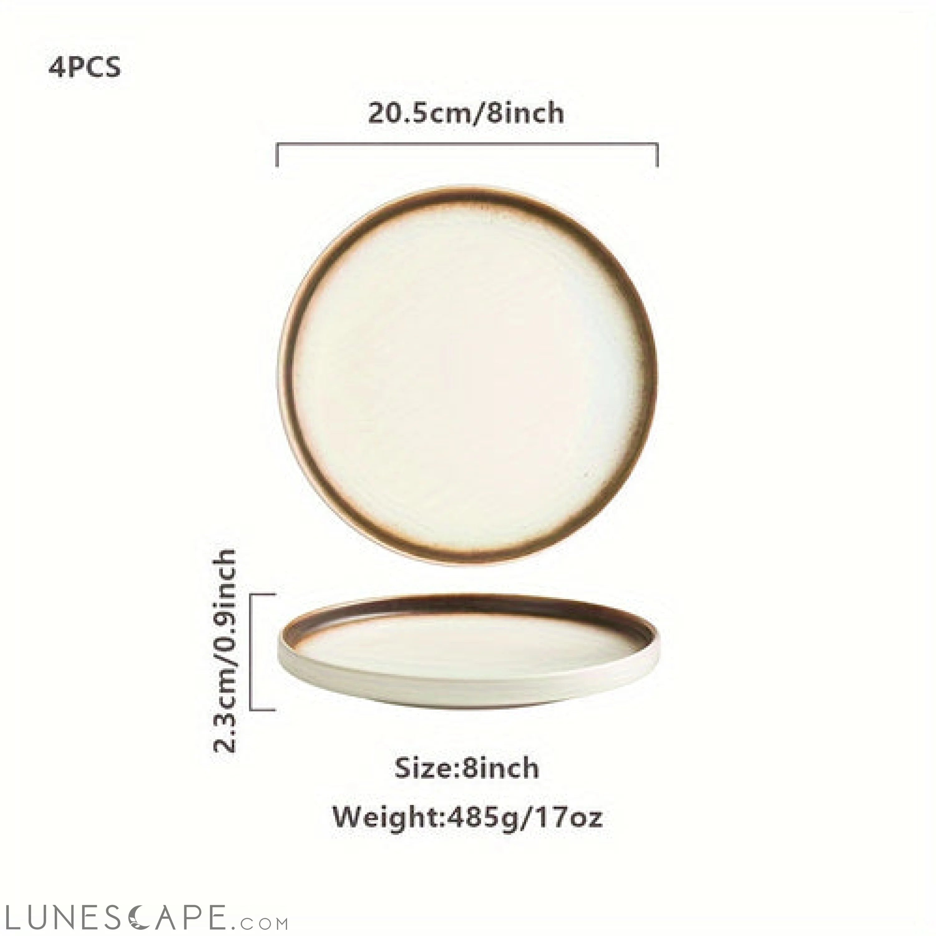 4Piece Mocha Gold 8Inch Ceramic Dinner Plate Set LUNESCAPE