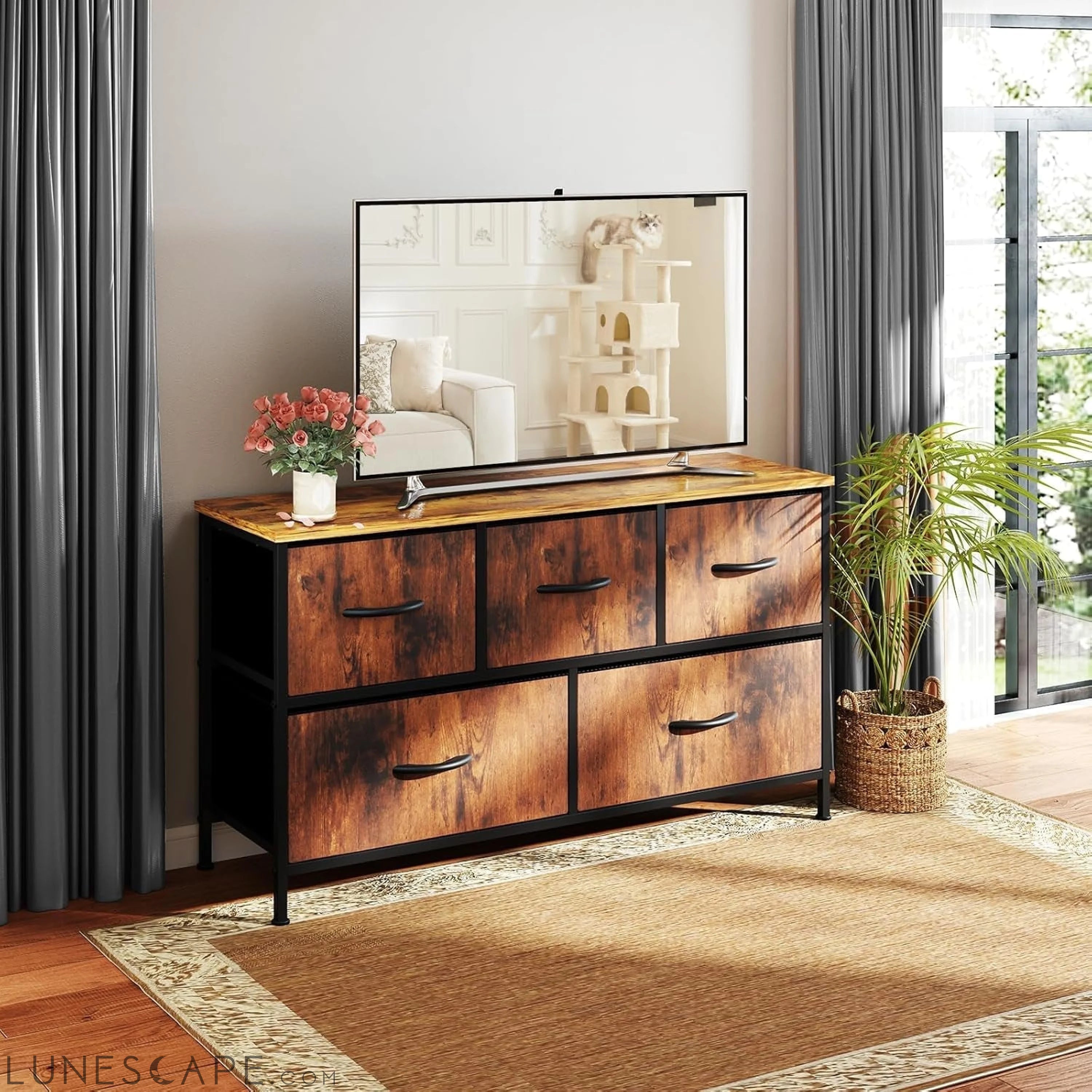 5 Drawers Dresser for Bedroom, Kidsroom Furniture, Small Chest Tower, LUNESCAPE