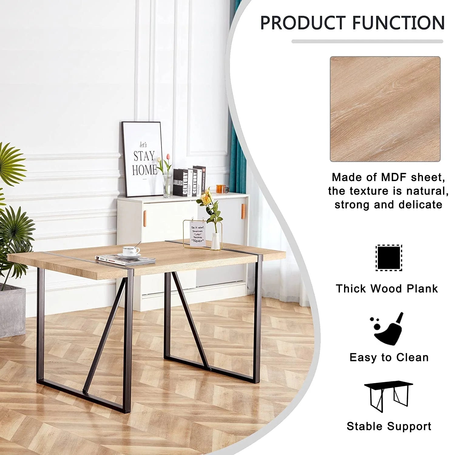 5 Piece Modern Farmhouse Wood Dining Table Set with Upholstered Chairs LUNESCAPE