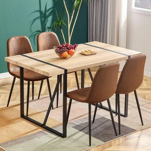 5 Piece Modern Farmhouse Wood Dining Table Set with Upholstered Chairs LUNESCAPE