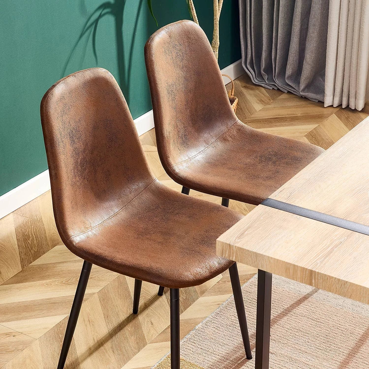 5 Piece Modern Farmhouse Wood Dining Table Set with Upholstered Chairs LUNESCAPE