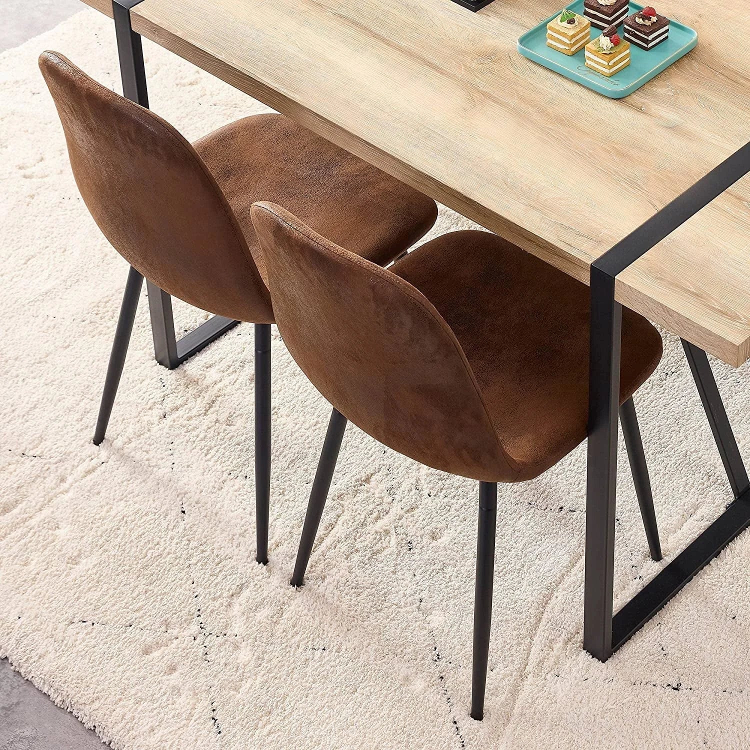 5 Piece Modern Farmhouse Wood Dining Table Set with Upholstered Chairs LUNESCAPE