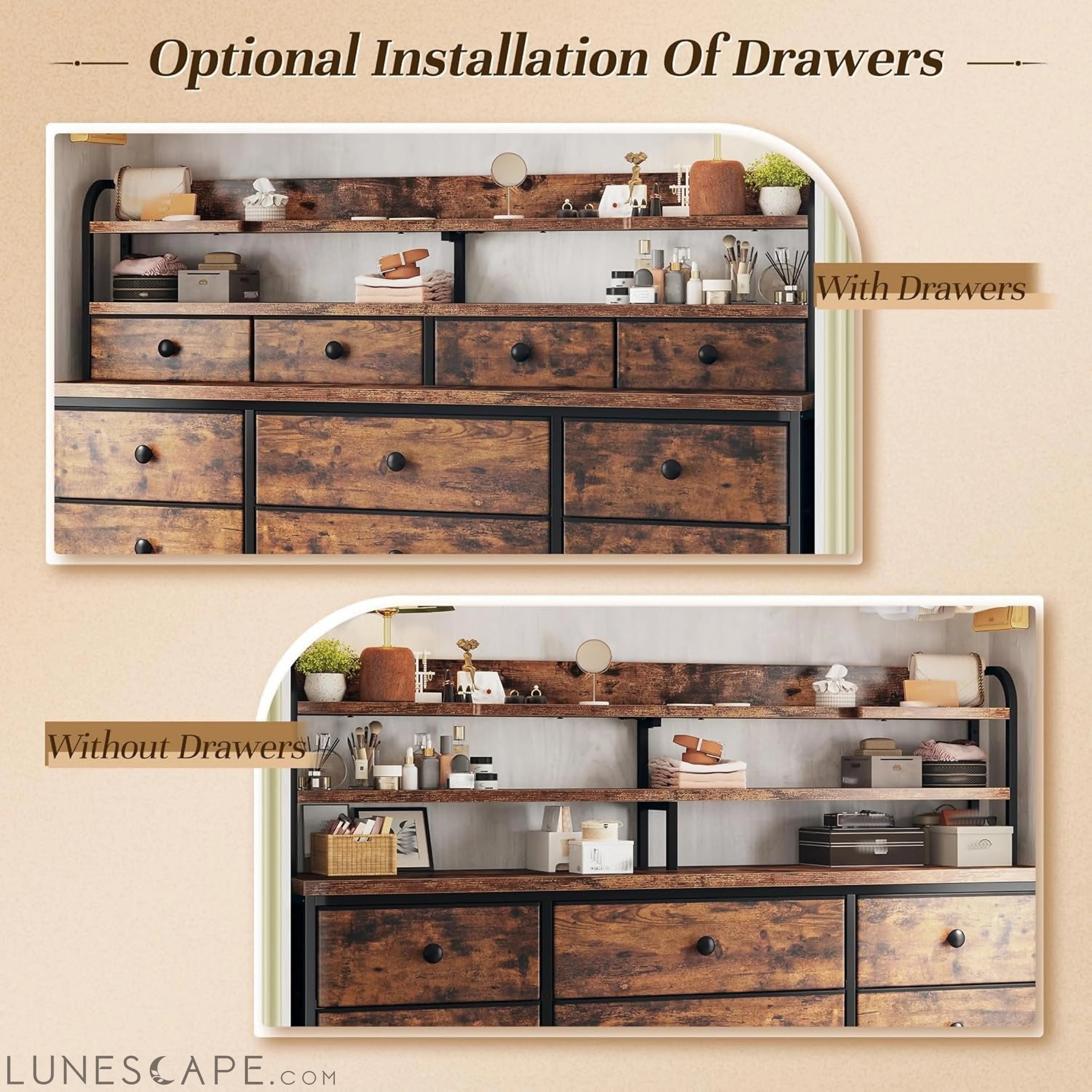 51.2" W Dresser for Bedroom with LED Lights, 13 Drawer Dresser for LUNESCAPE