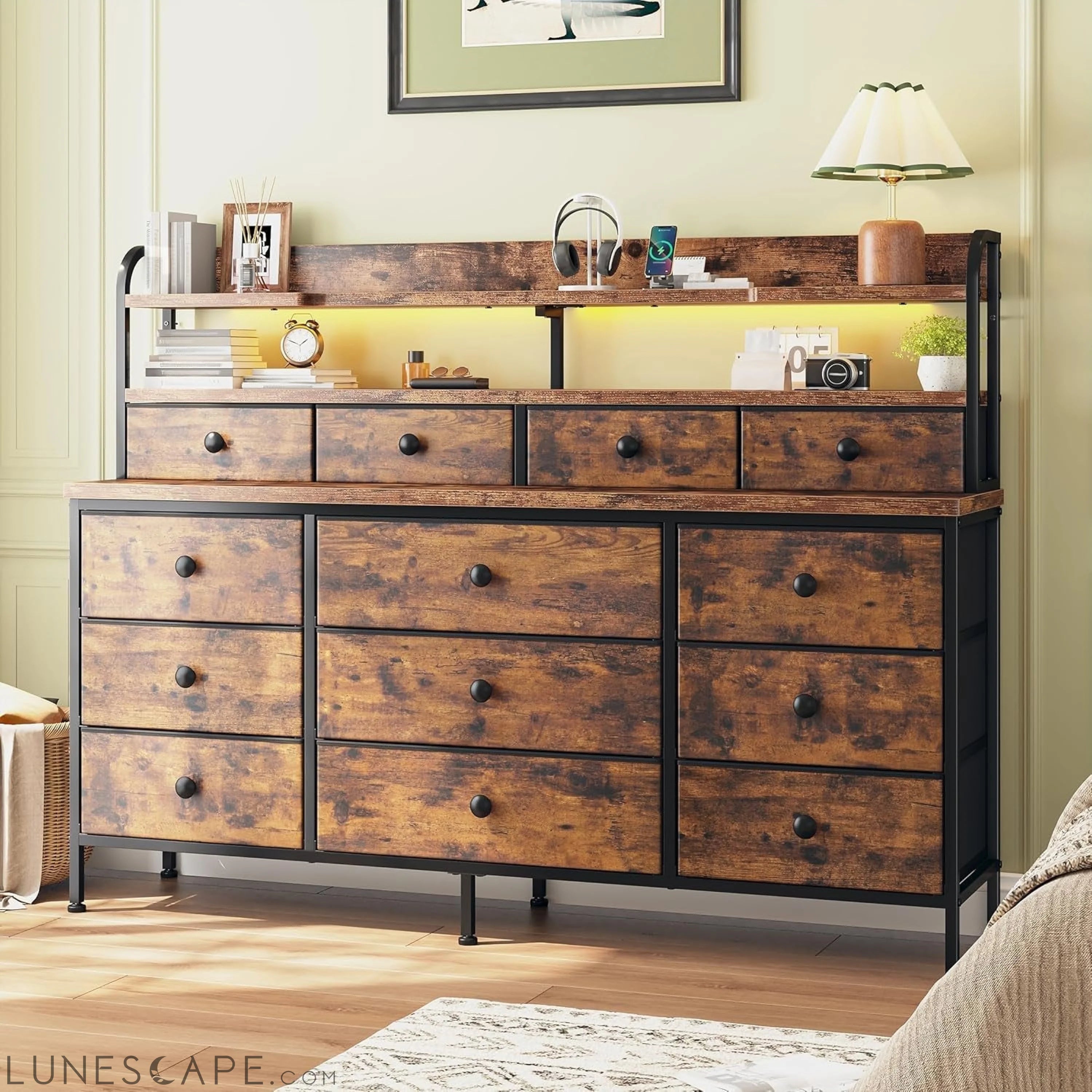 51.2" W Dresser for Bedroom with LED Lights, 13 Drawer Dresser for LUNESCAPE