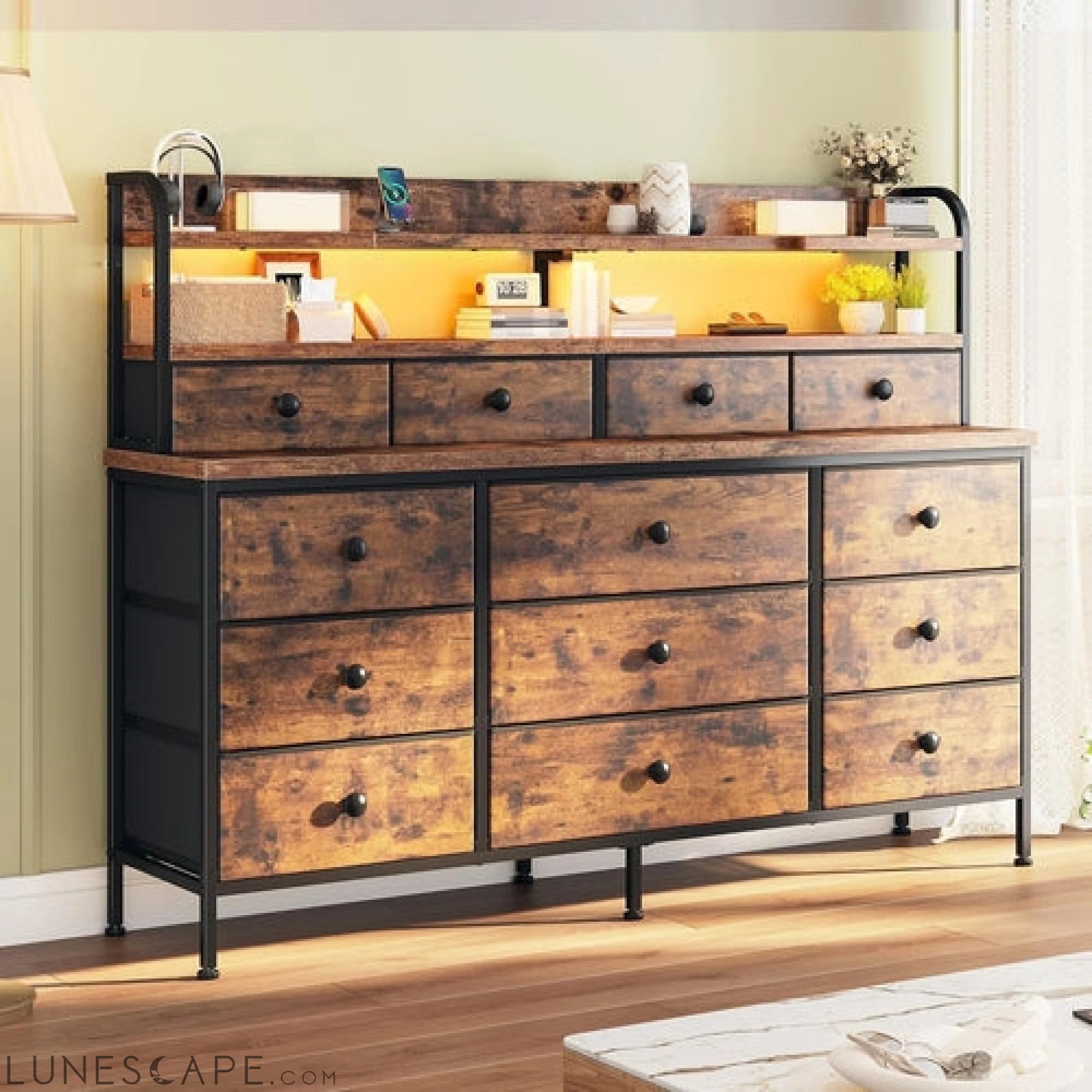 51.2" W Dresser for Bedroom with LED Lights, 13 Drawer Dresser for LUNESCAPE