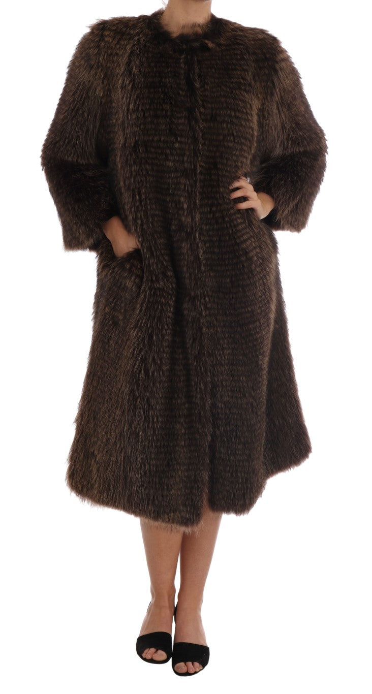 Dolce & Gabbana Brown Raccoon Fur Coat Jacket LUNESCAPE