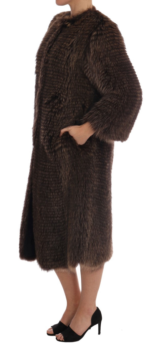 Dolce & Gabbana Brown Raccoon Fur Coat Jacket LUNESCAPE