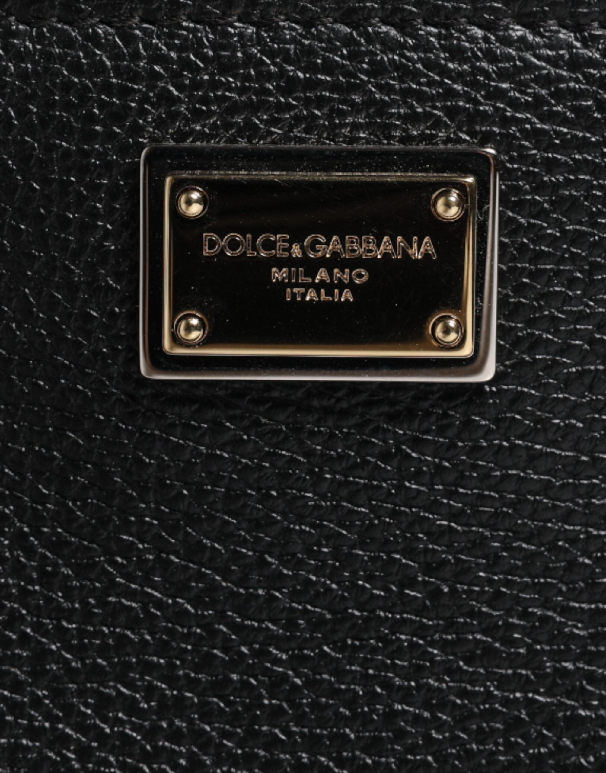 Dolce & Gabbana Black Grain Leather Logo Plaque Clutch Bag LUNESCAPE