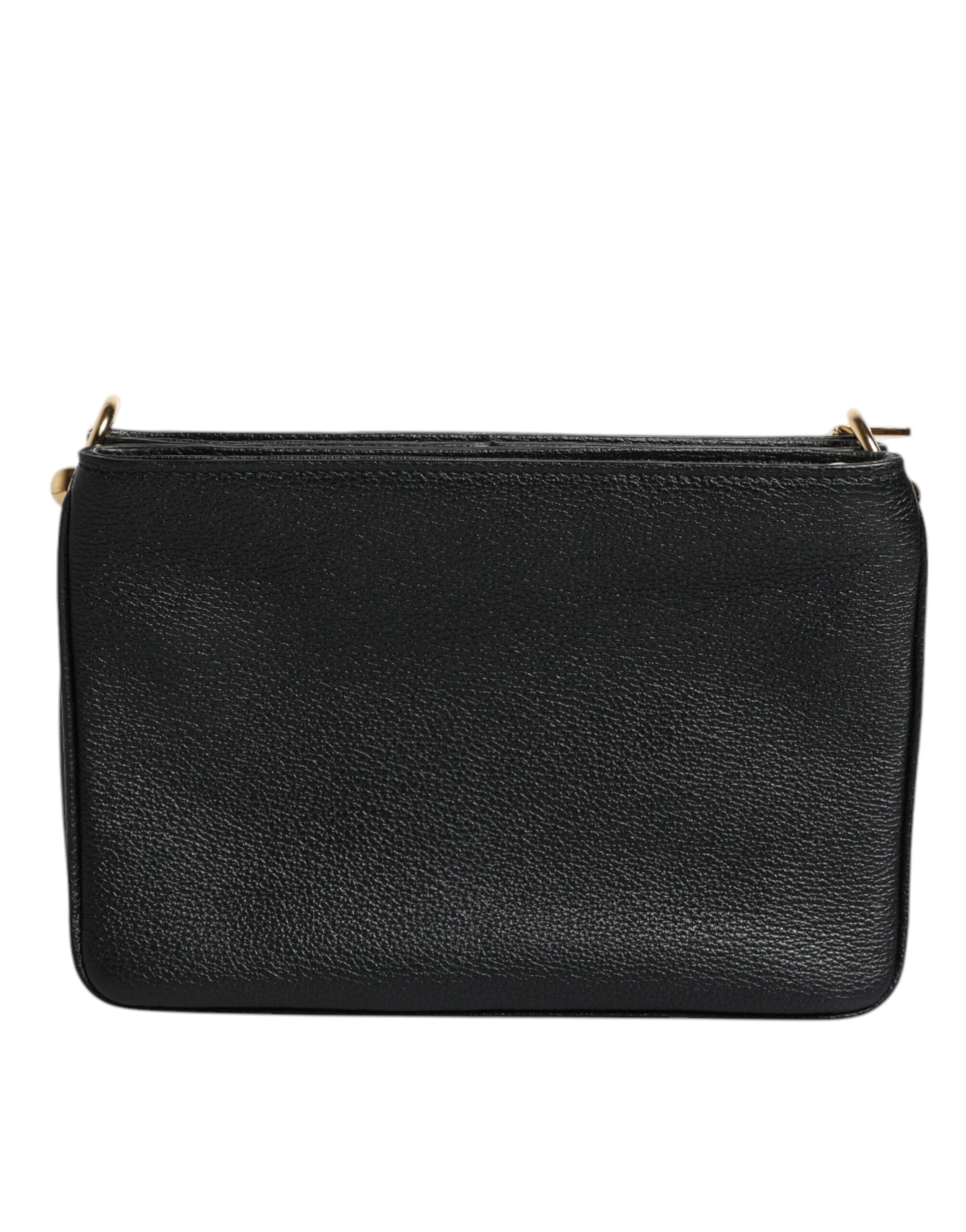 Dolce & Gabbana Black Grain Leather Logo Plaque Clutch Bag LUNESCAPE