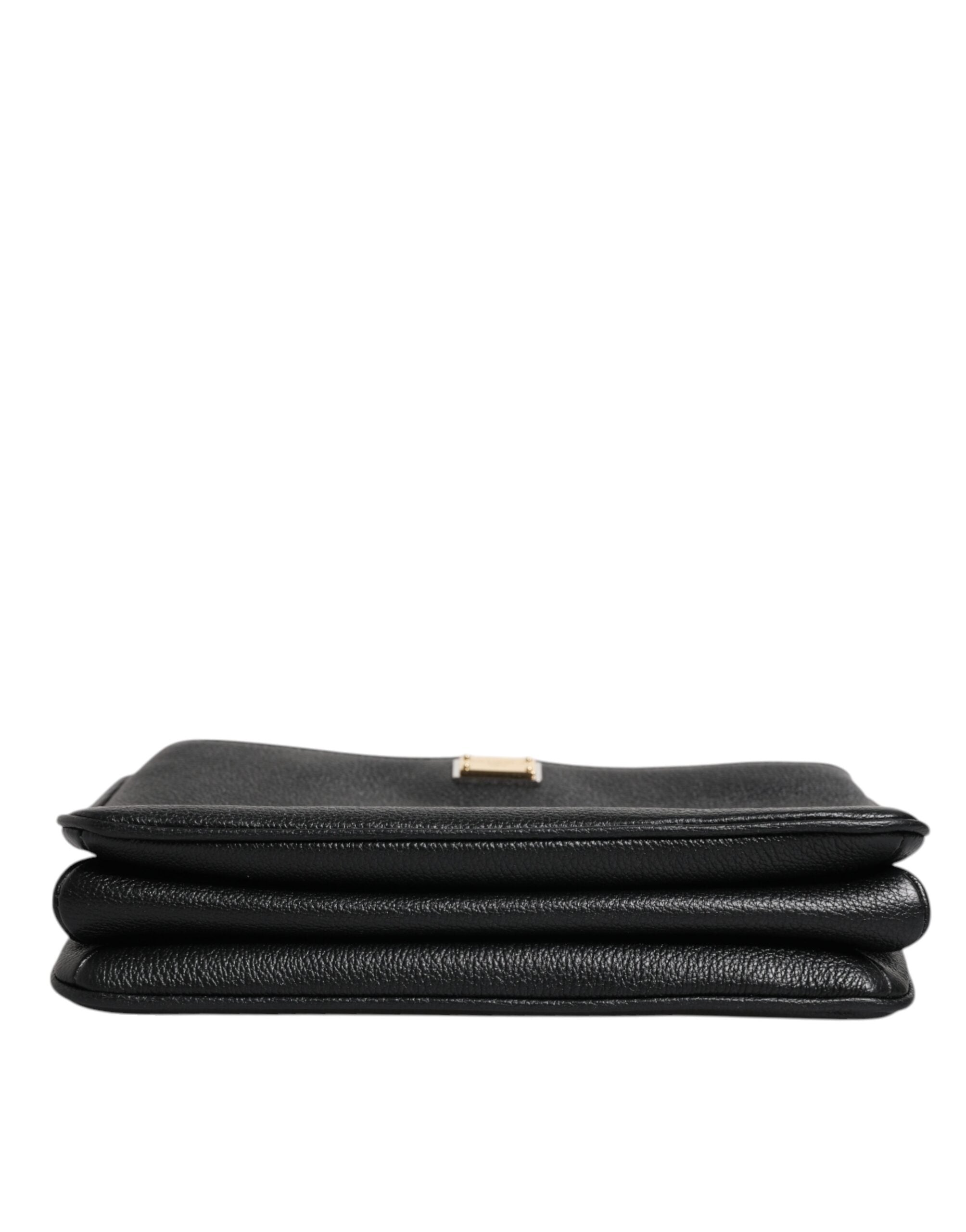 Dolce & Gabbana Black Grain Leather Logo Plaque Clutch Bag LUNESCAPE