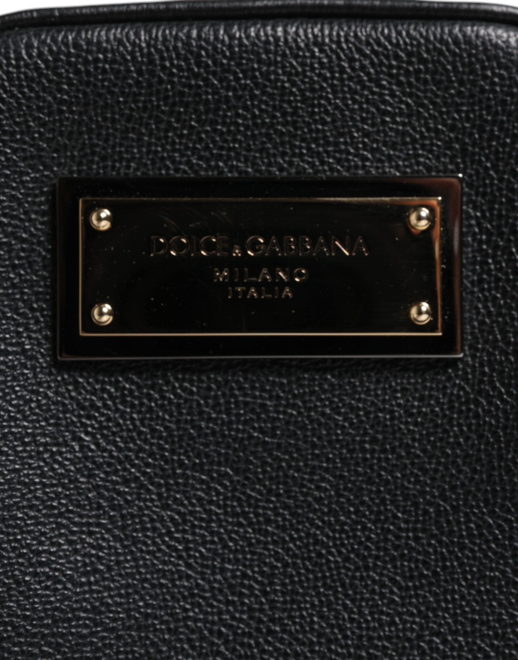 Dolce & Gabbana Black Grain Leather Logo Plaque Clutch Bag LUNESCAPE