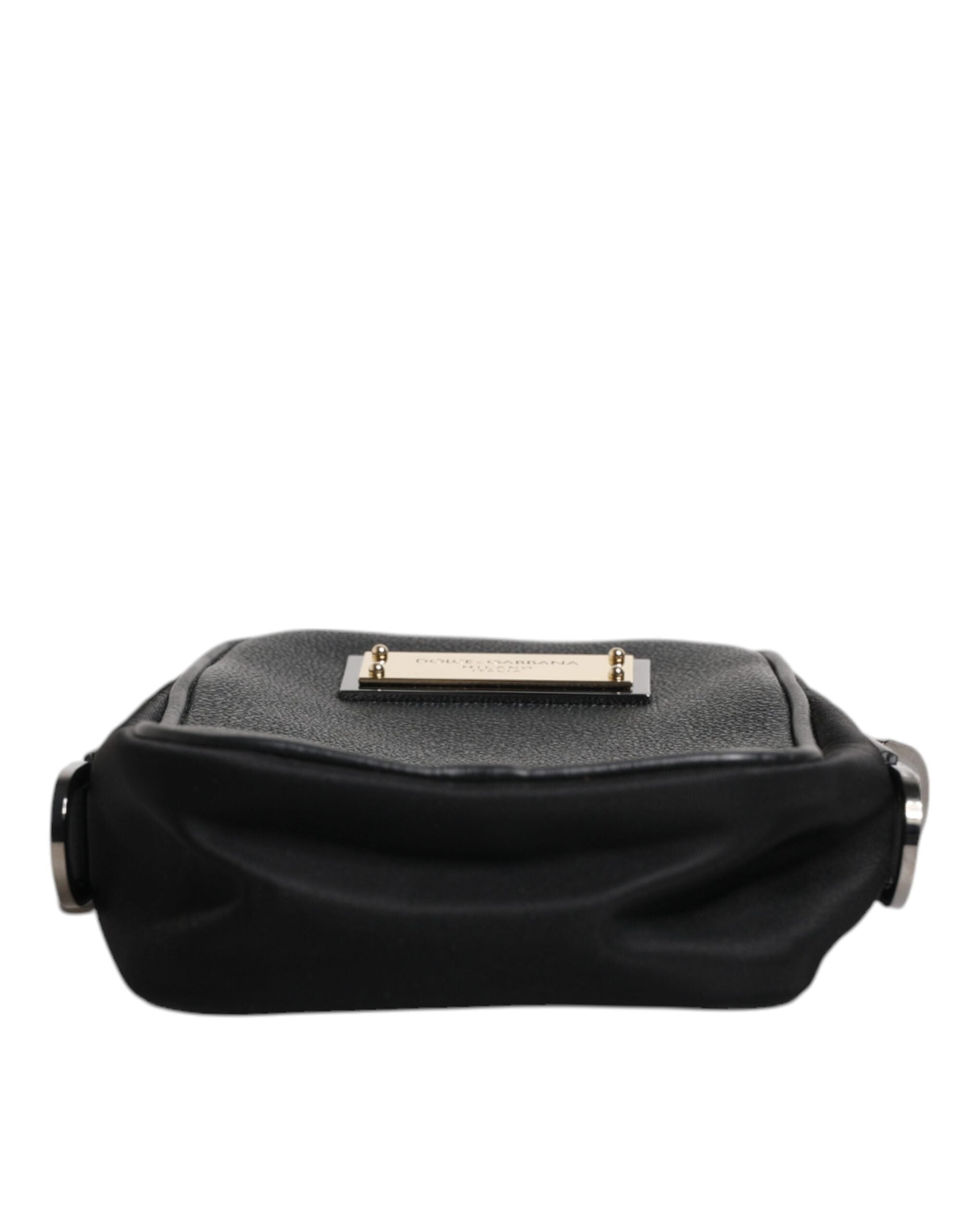 Dolce & Gabbana Black Grain Leather Logo Plaque Clutch Bag LUNESCAPE