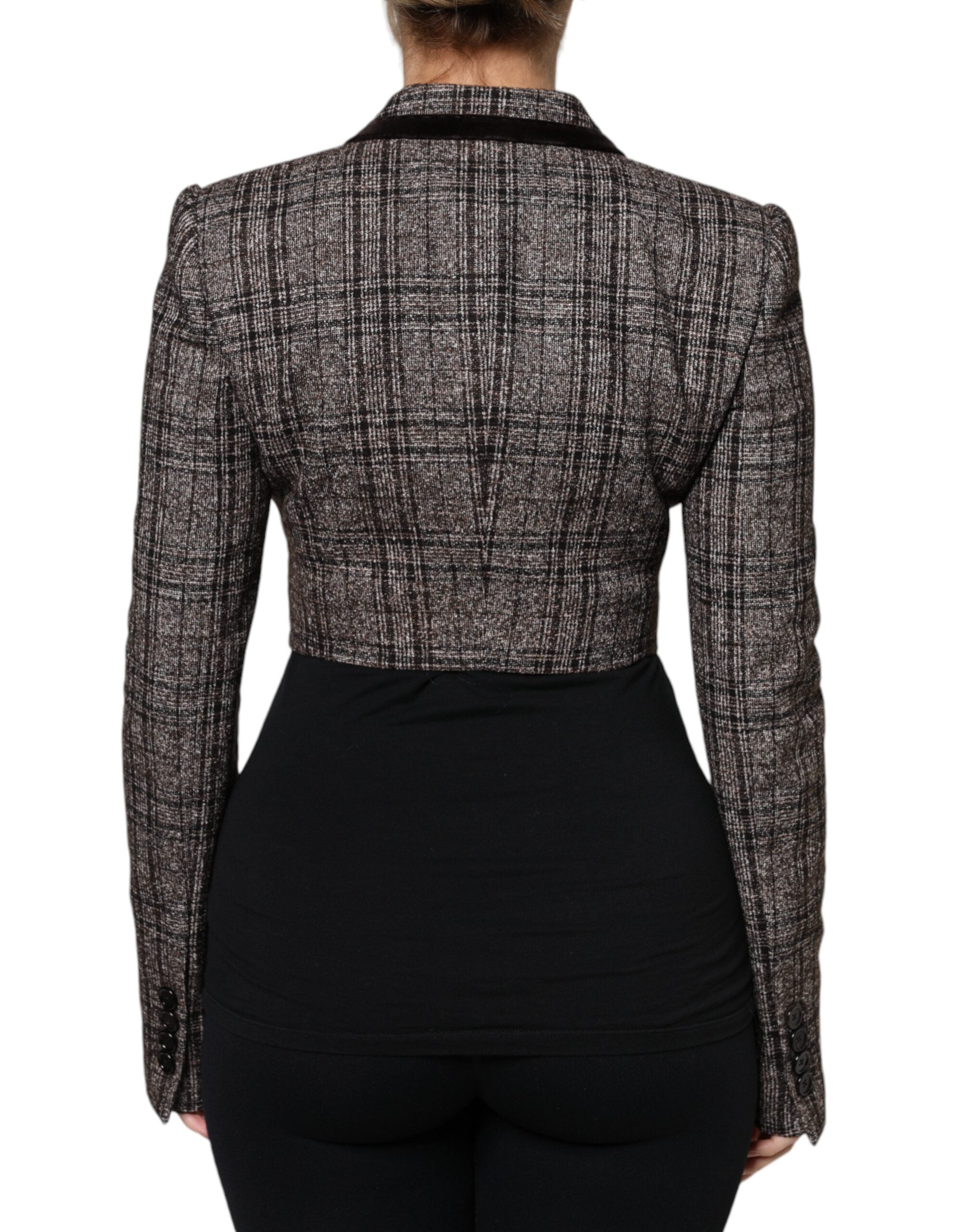Dolce & Gabbana Brown Plaid Long Sleeve Cropped Coat Jacket LUNESCAPE
