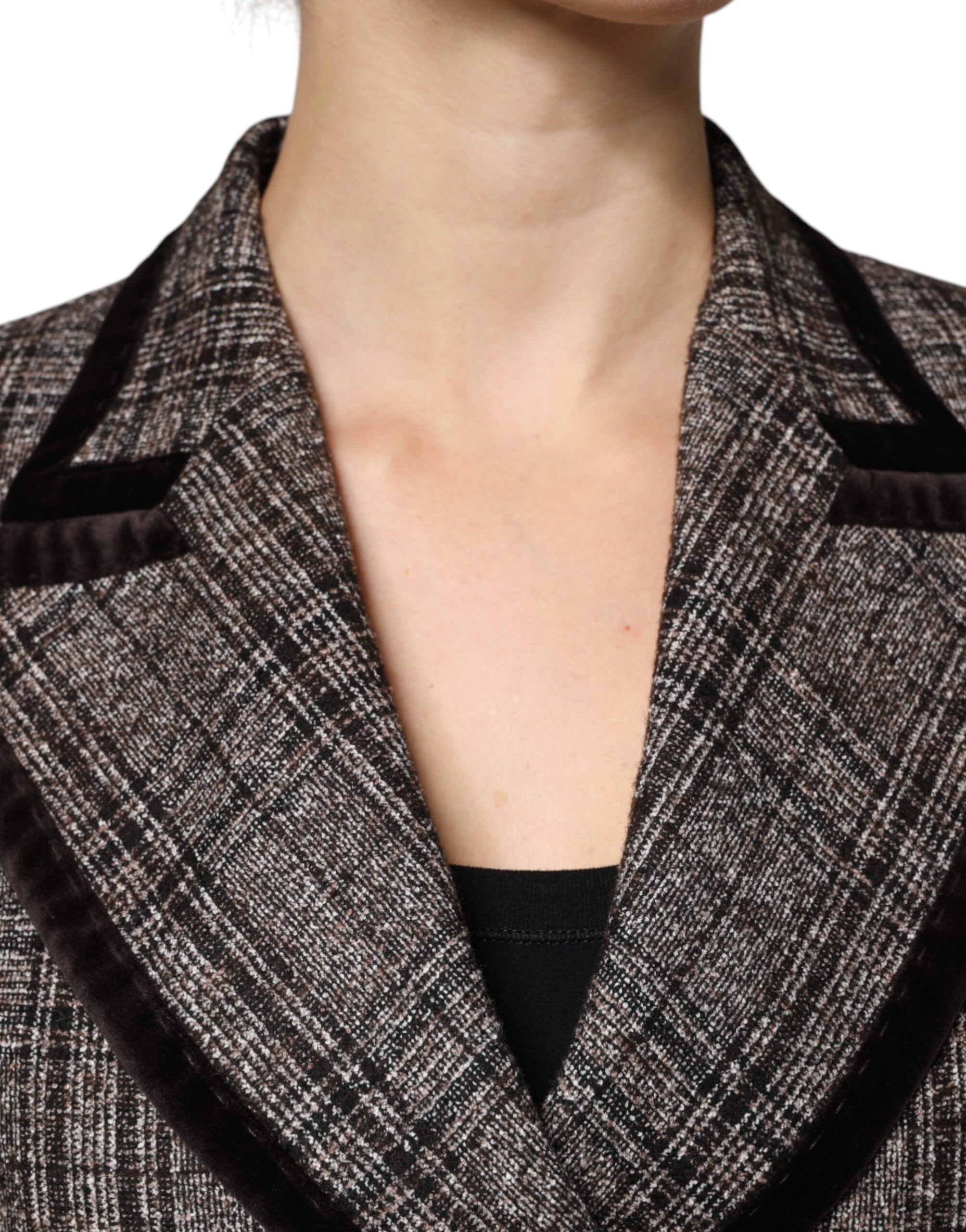 Dolce & Gabbana Brown Plaid Long Sleeve Cropped Coat Jacket LUNESCAPE