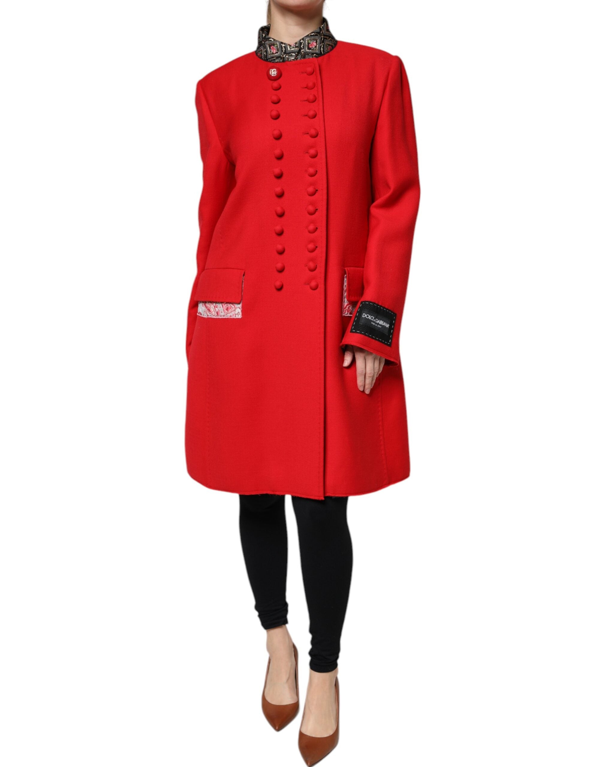 Dolce & Gabbana Red Jacquard Wool Women Trenchcoat Jacket LUNESCAPE