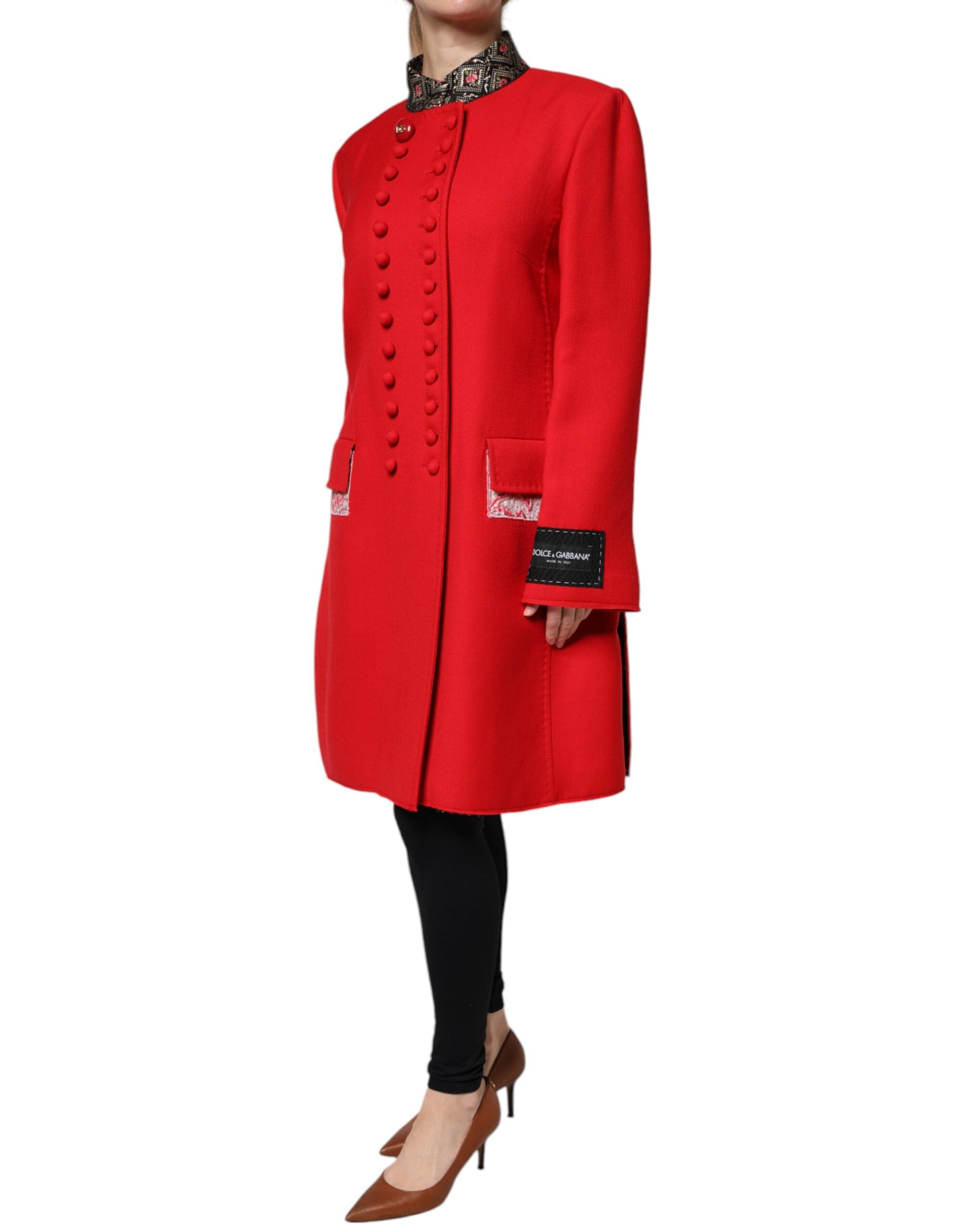 Dolce & Gabbana Red Jacquard Wool Women Trenchcoat Jacket LUNESCAPE