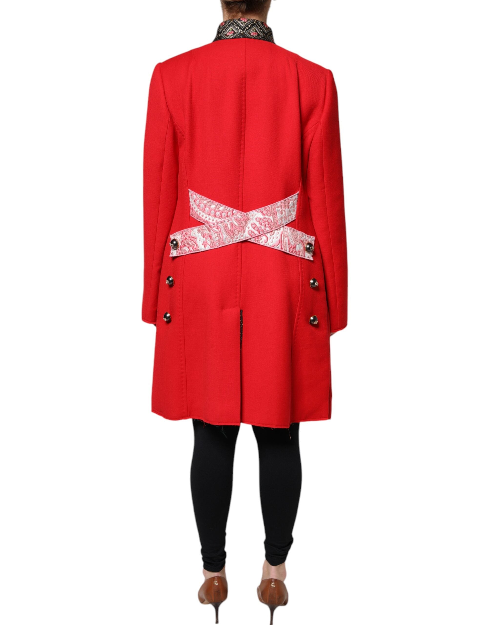 Dolce & Gabbana Red Jacquard Wool Women Trenchcoat Jacket LUNESCAPE
