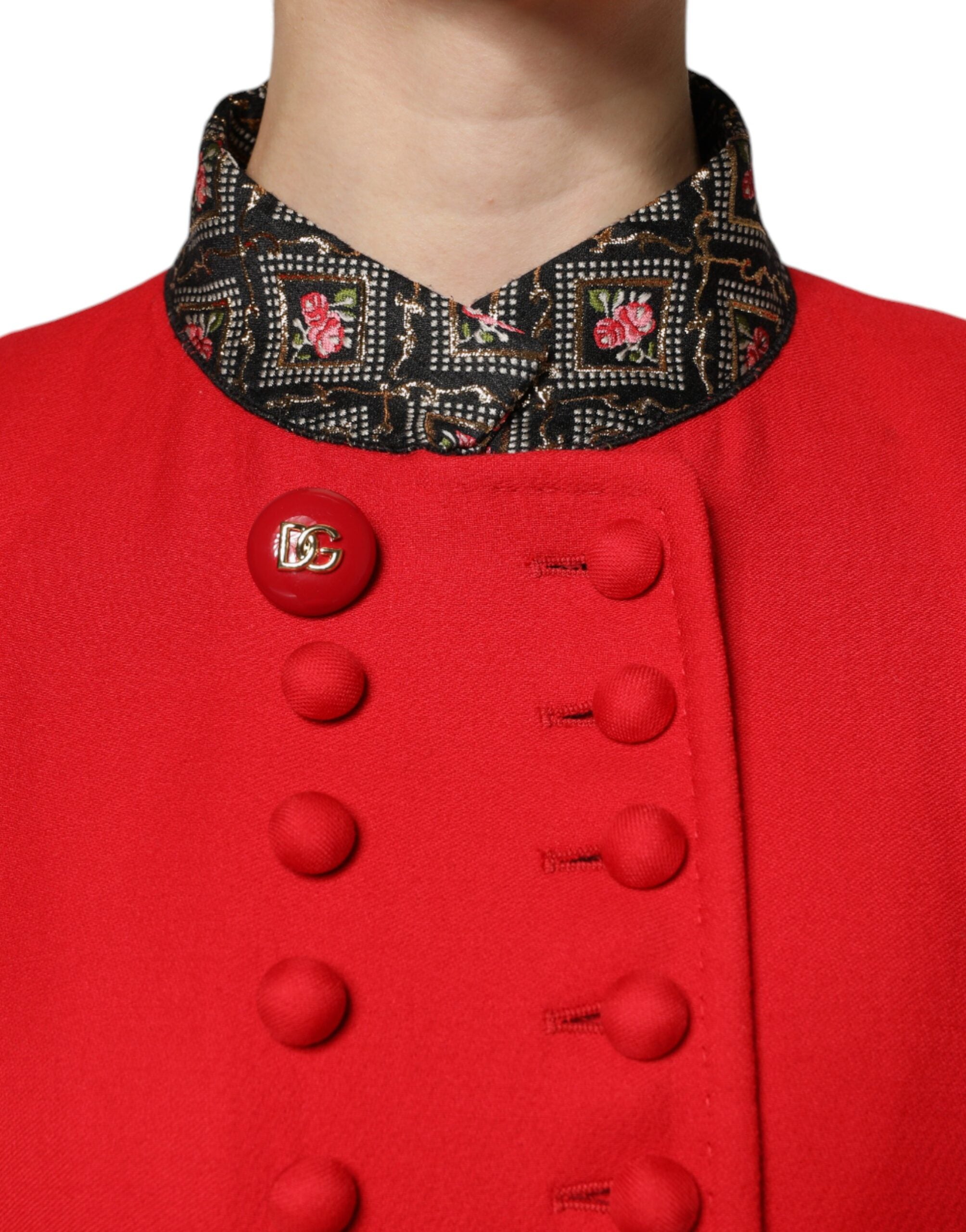 Dolce & Gabbana Red Jacquard Wool Women Trenchcoat Jacket LUNESCAPE