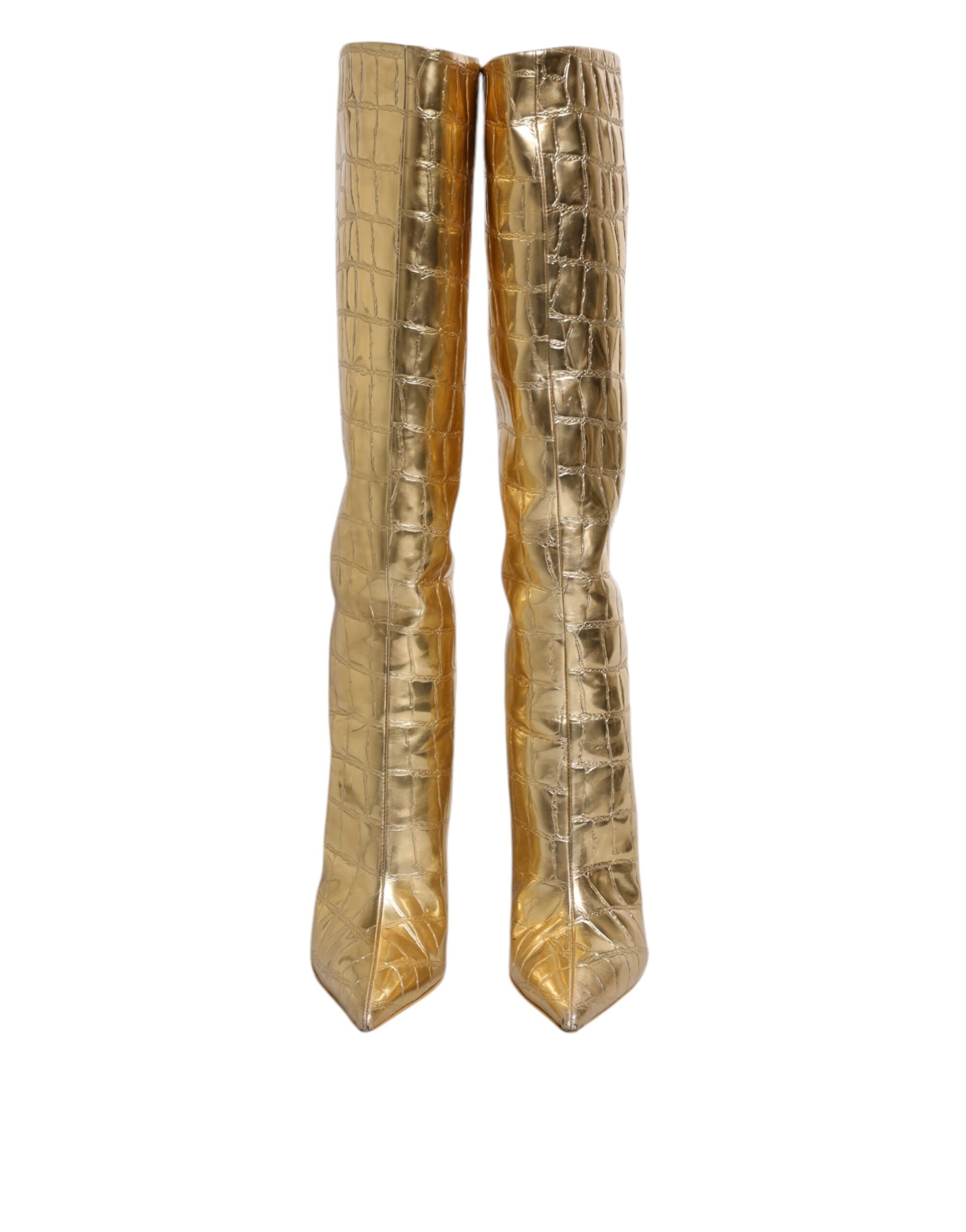 Dolce & Gabbana Gold Leather Stiletto Heels High Boots Shoes LUNESCAPE