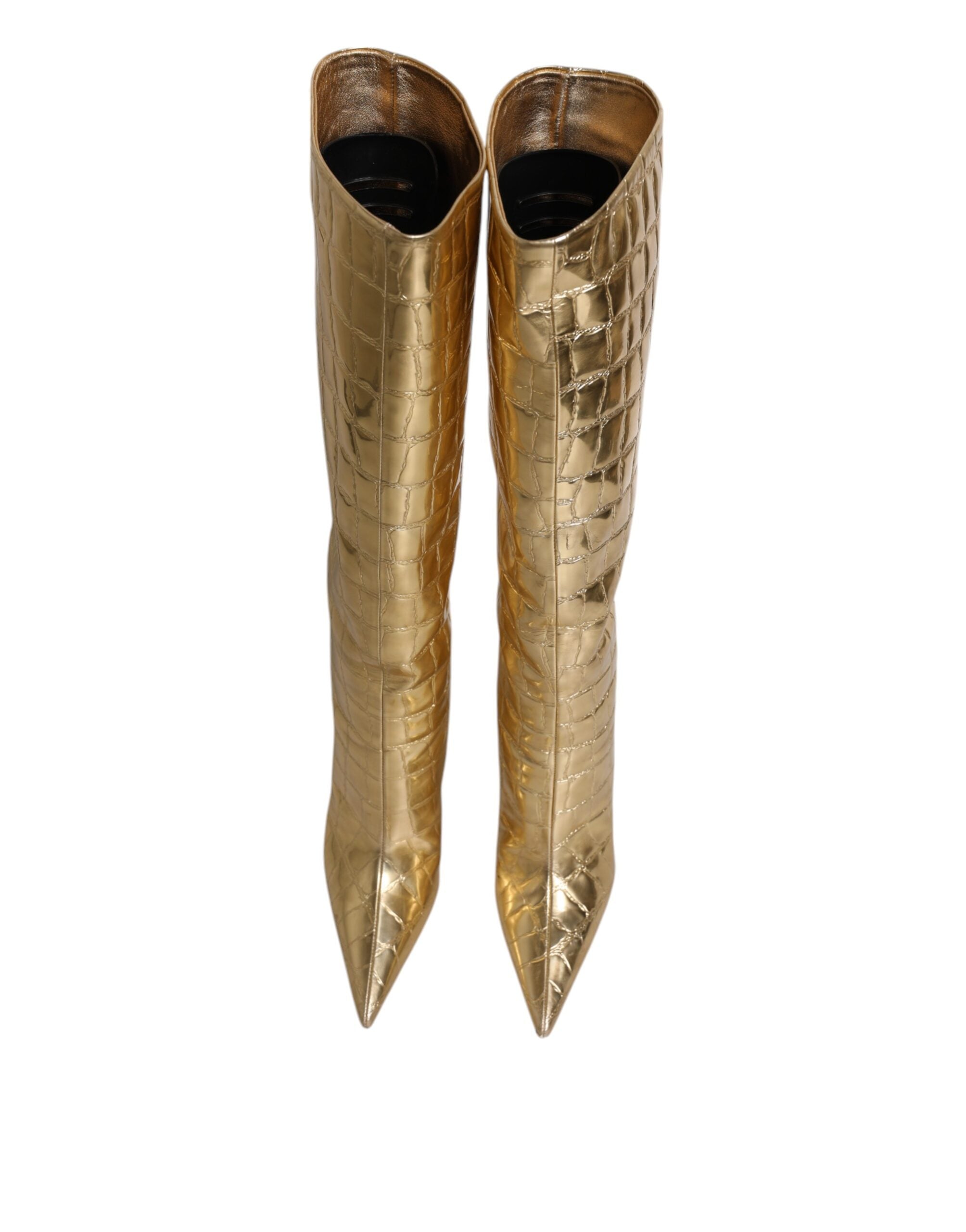 Dolce & Gabbana Gold Leather Stiletto Heels High Boots Shoes LUNESCAPE