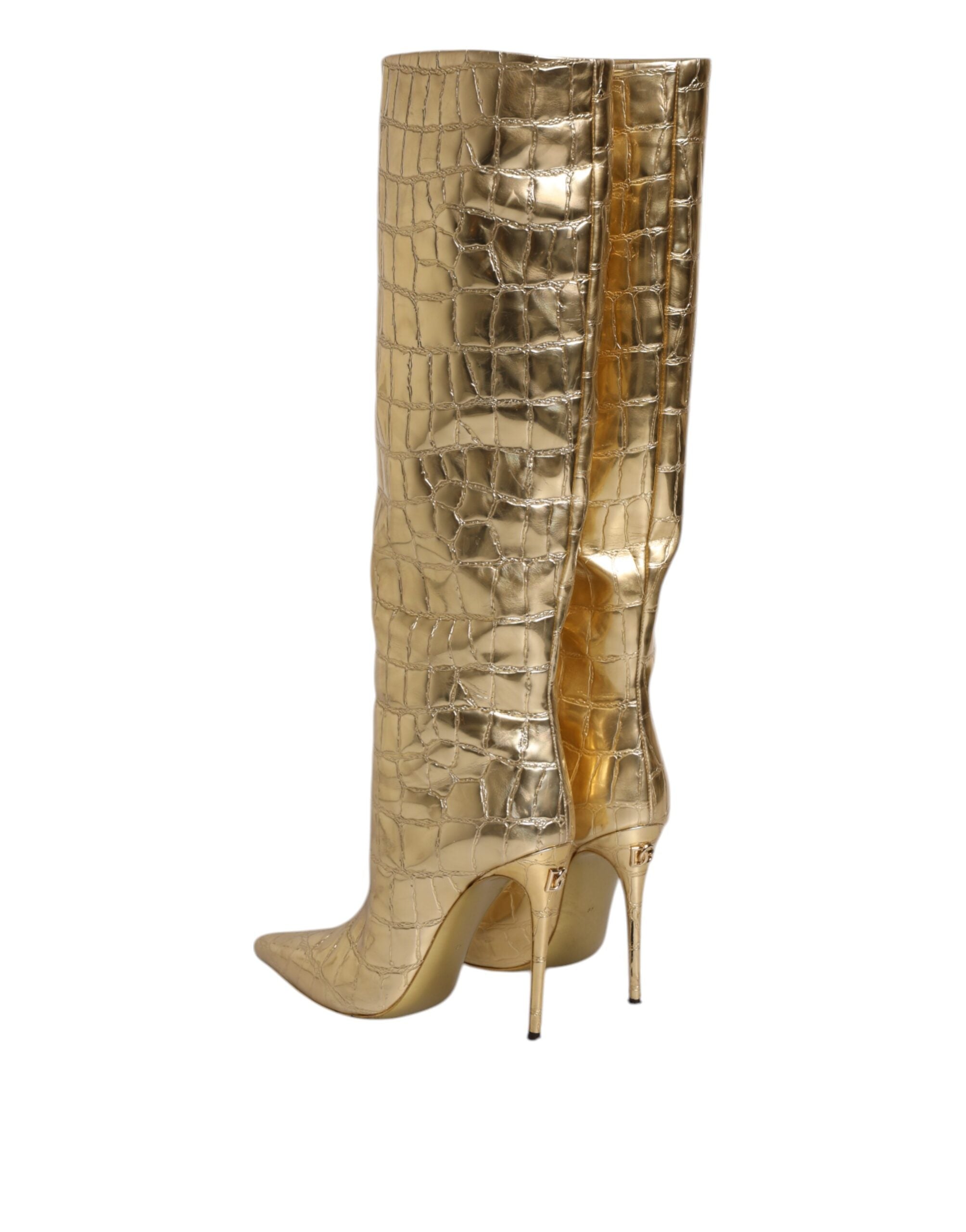 Dolce & Gabbana Gold Leather Stiletto Heels High Boots Shoes LUNESCAPE