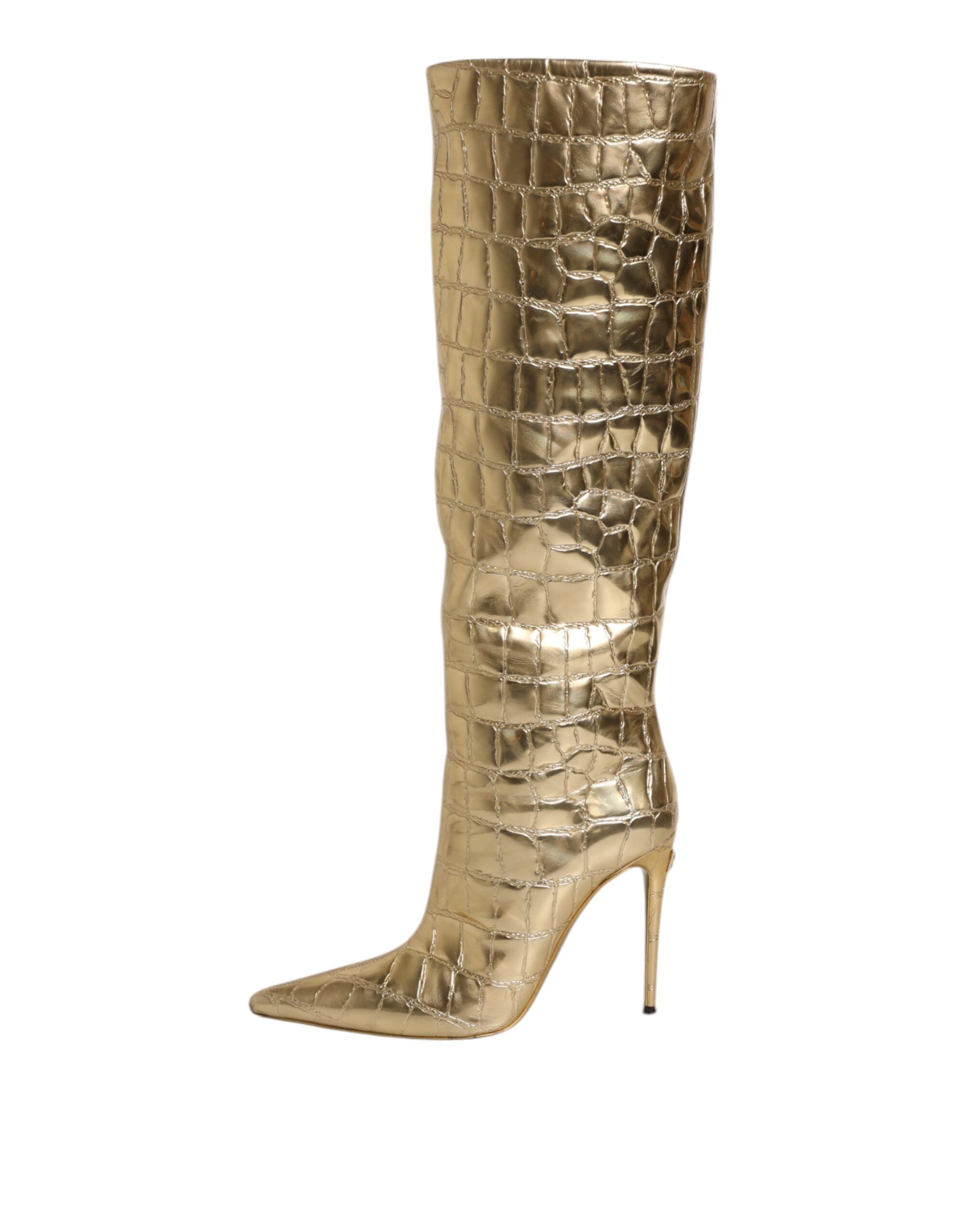 Dolce & Gabbana Gold Leather Stiletto Heels High Boots Shoes LUNESCAPE