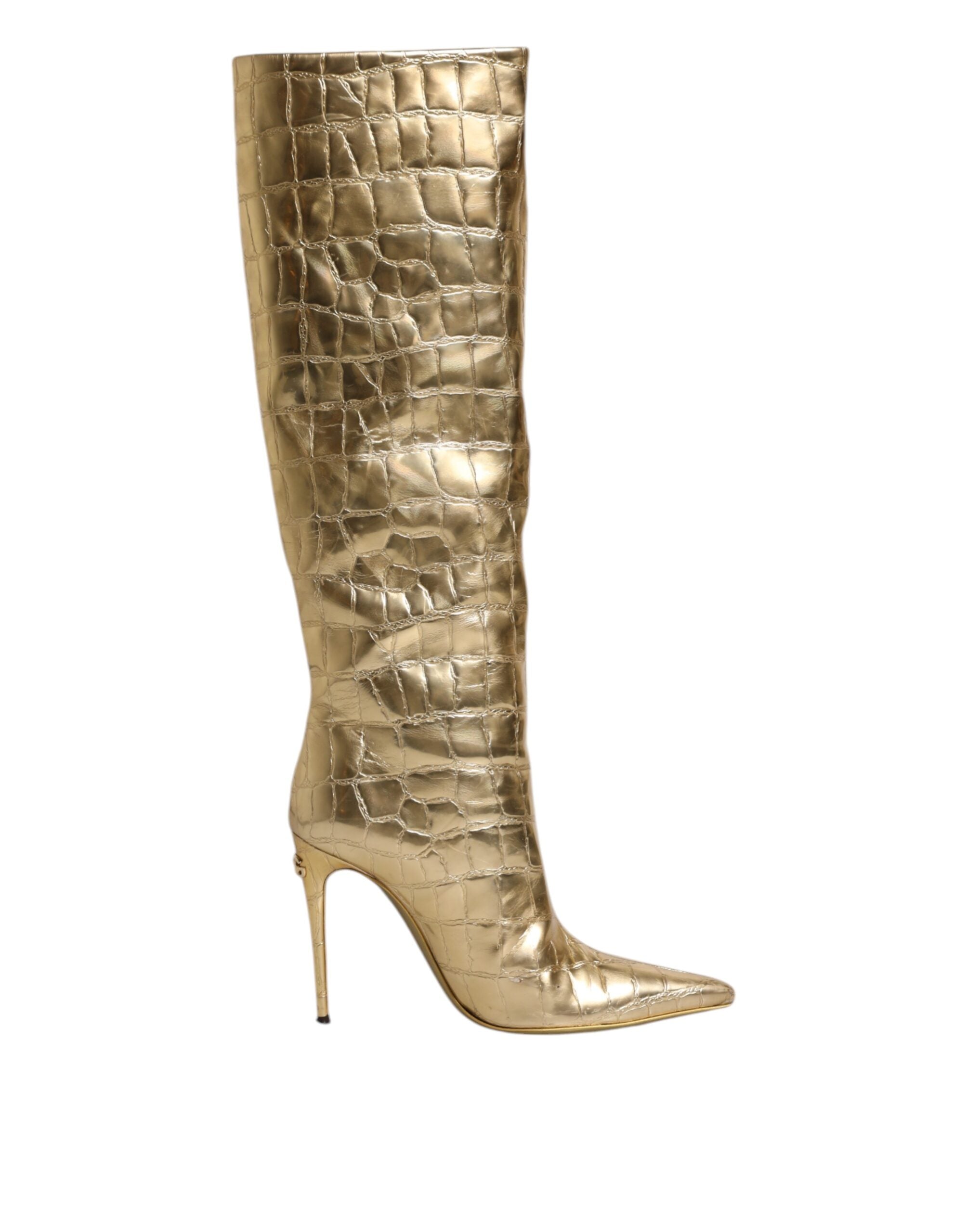 Dolce & Gabbana Gold Leather Stiletto Heels High Boots Shoes LUNESCAPE