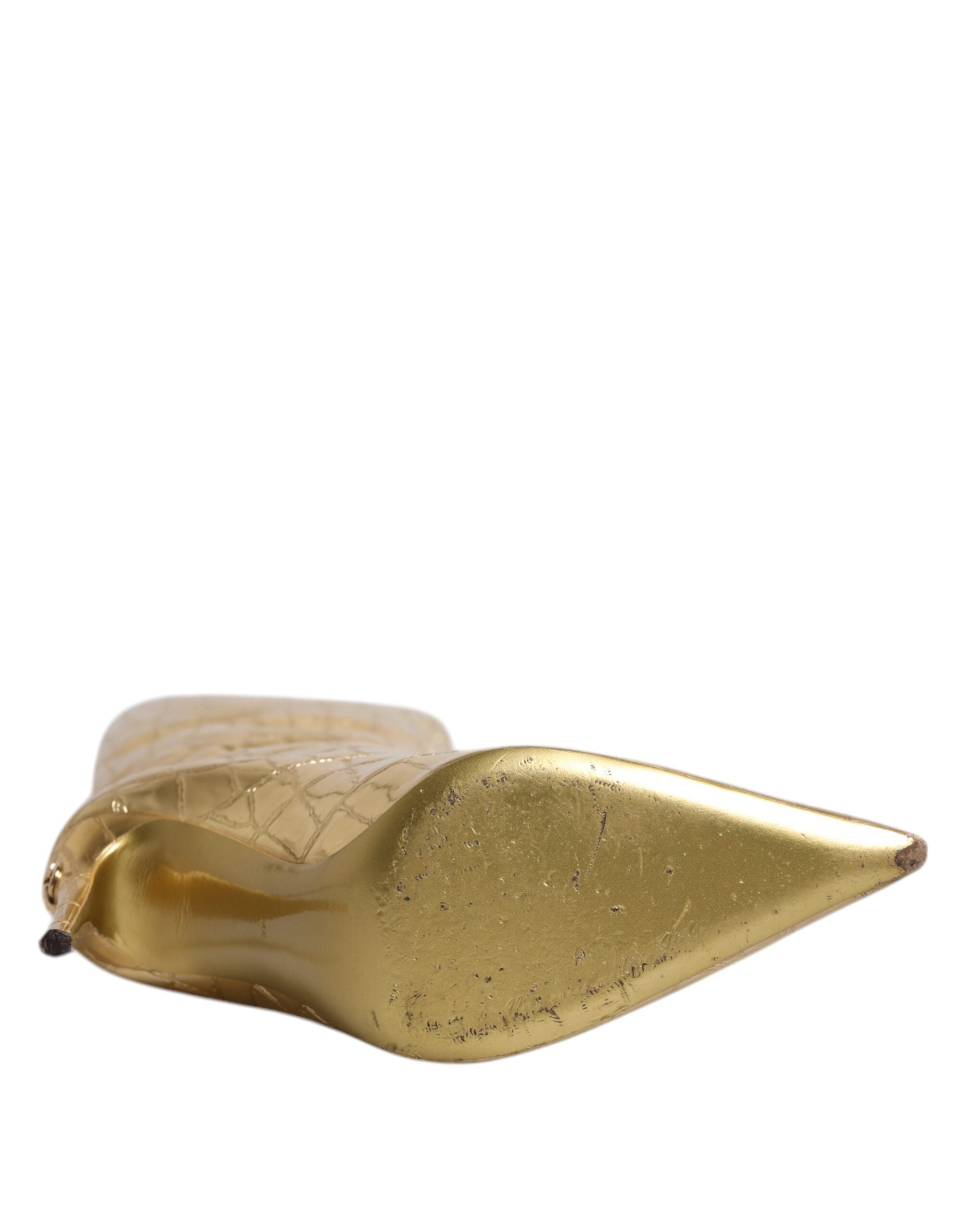 Dolce & Gabbana Gold Leather Stiletto Heels High Boots Shoes LUNESCAPE