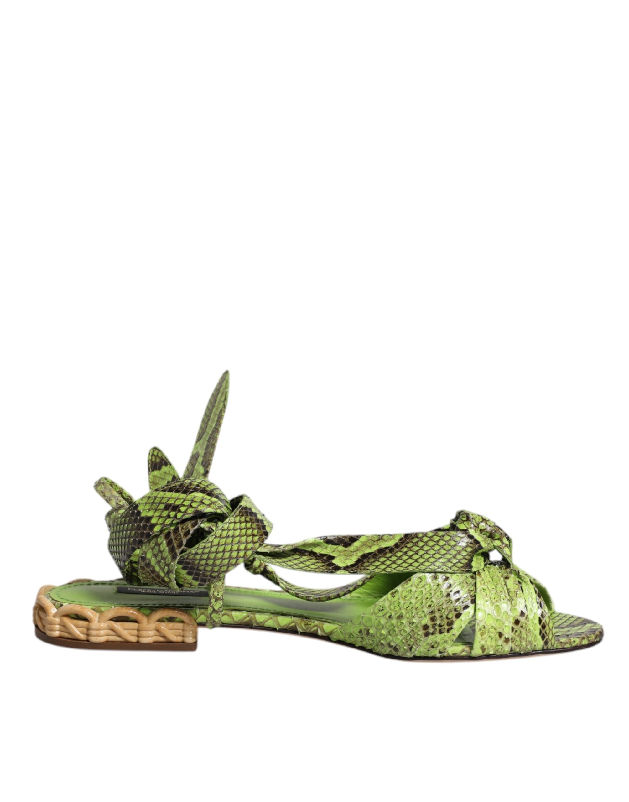 Dolce & Gabbana Green Animal Print Ankle Wrap Sandals Shoes LUNESCAPE