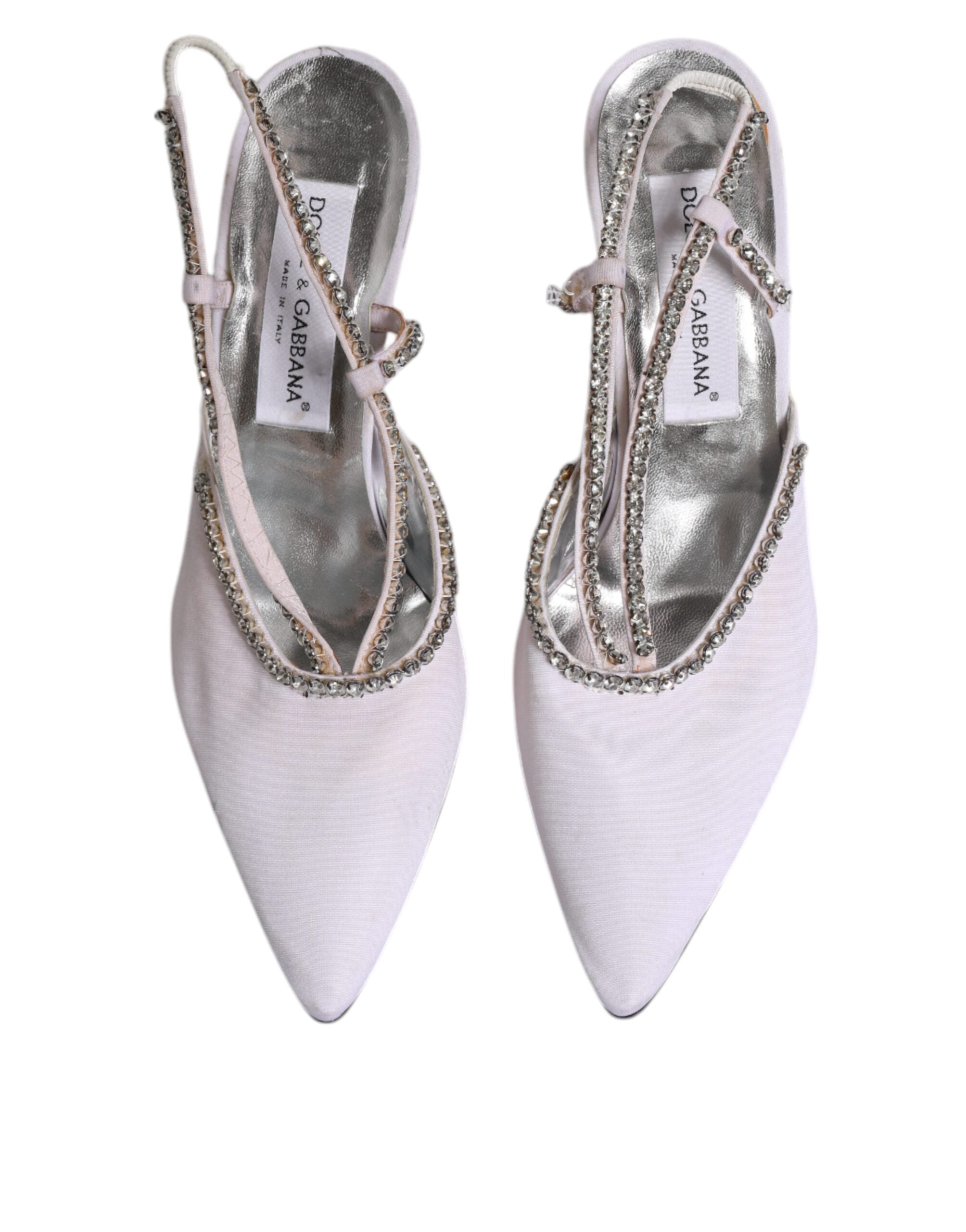 Dolce & Gabbana White Strass Crystal Slingbacks Pumps Shoes LUNESCAPE