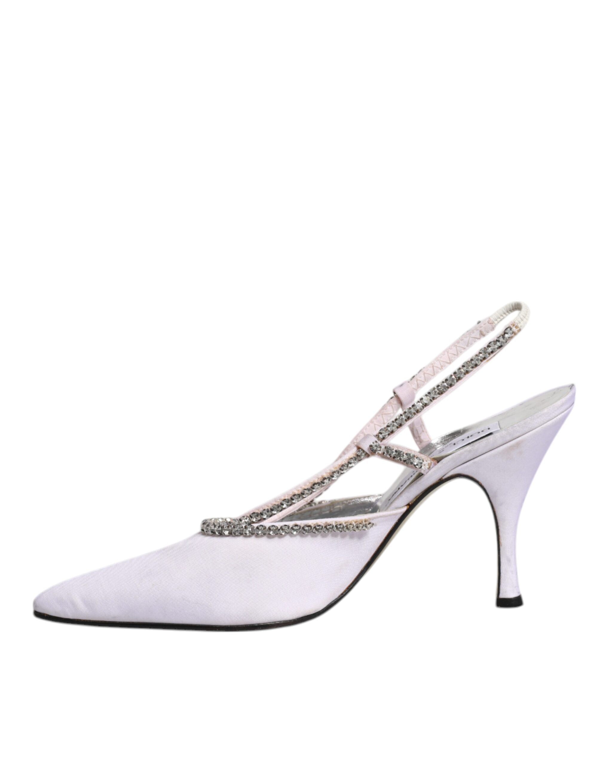 Dolce & Gabbana White Strass Crystal Slingbacks Pumps Shoes LUNESCAPE