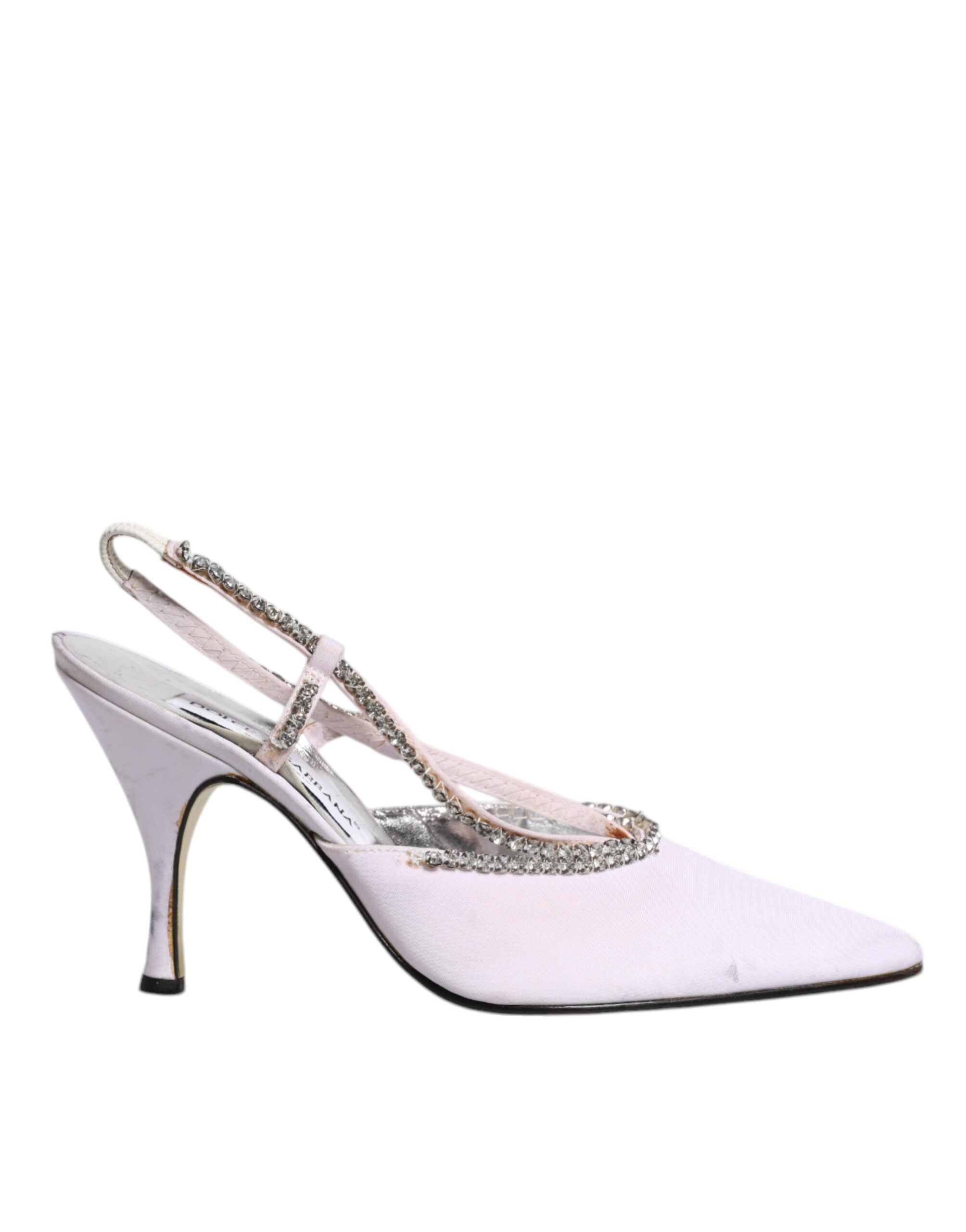 Dolce & Gabbana White Strass Crystal Slingbacks Pumps Shoes LUNESCAPE