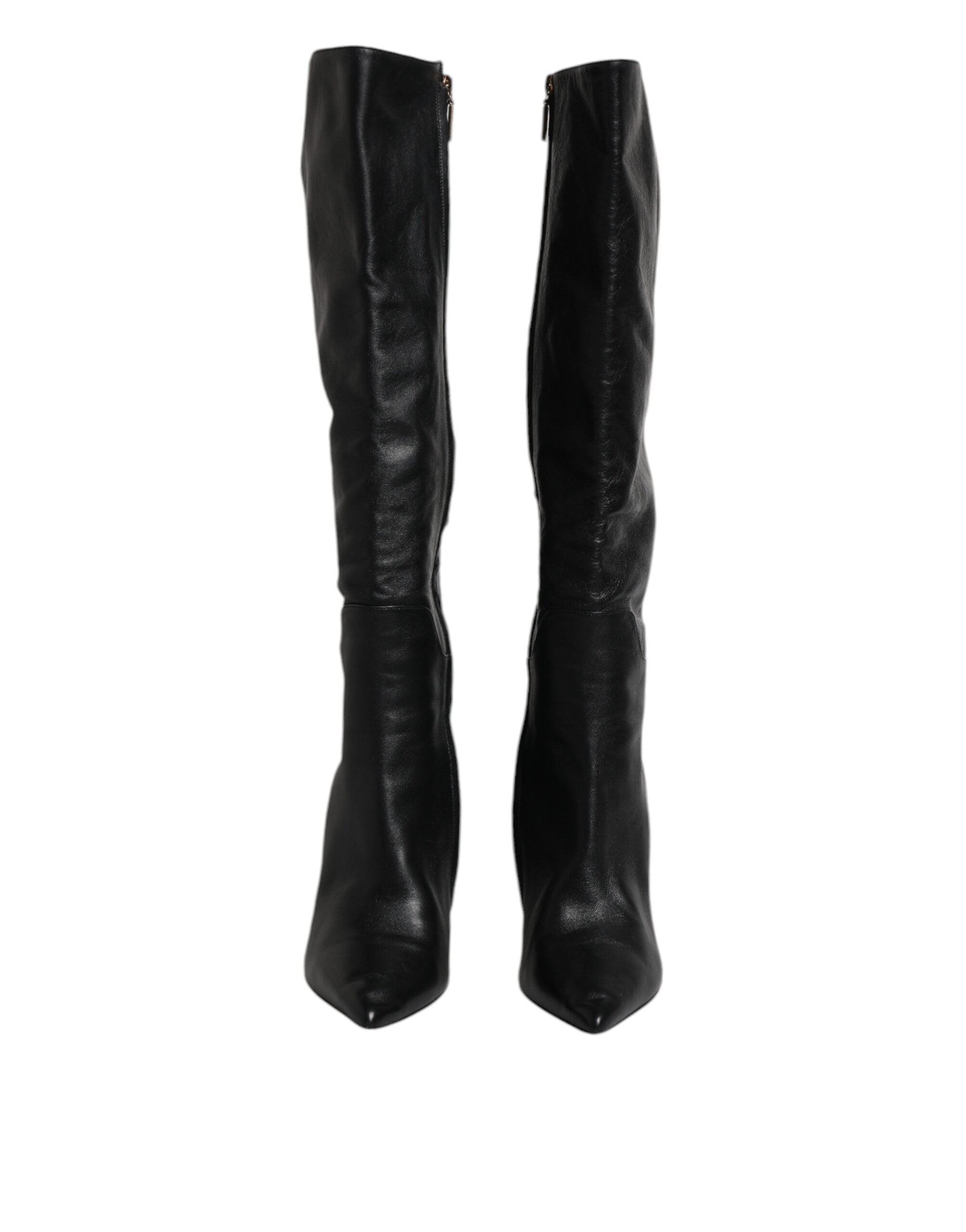 Dolce & Gabbana Black Leather Heels Knee High Boots Shoes LUNESCAPE