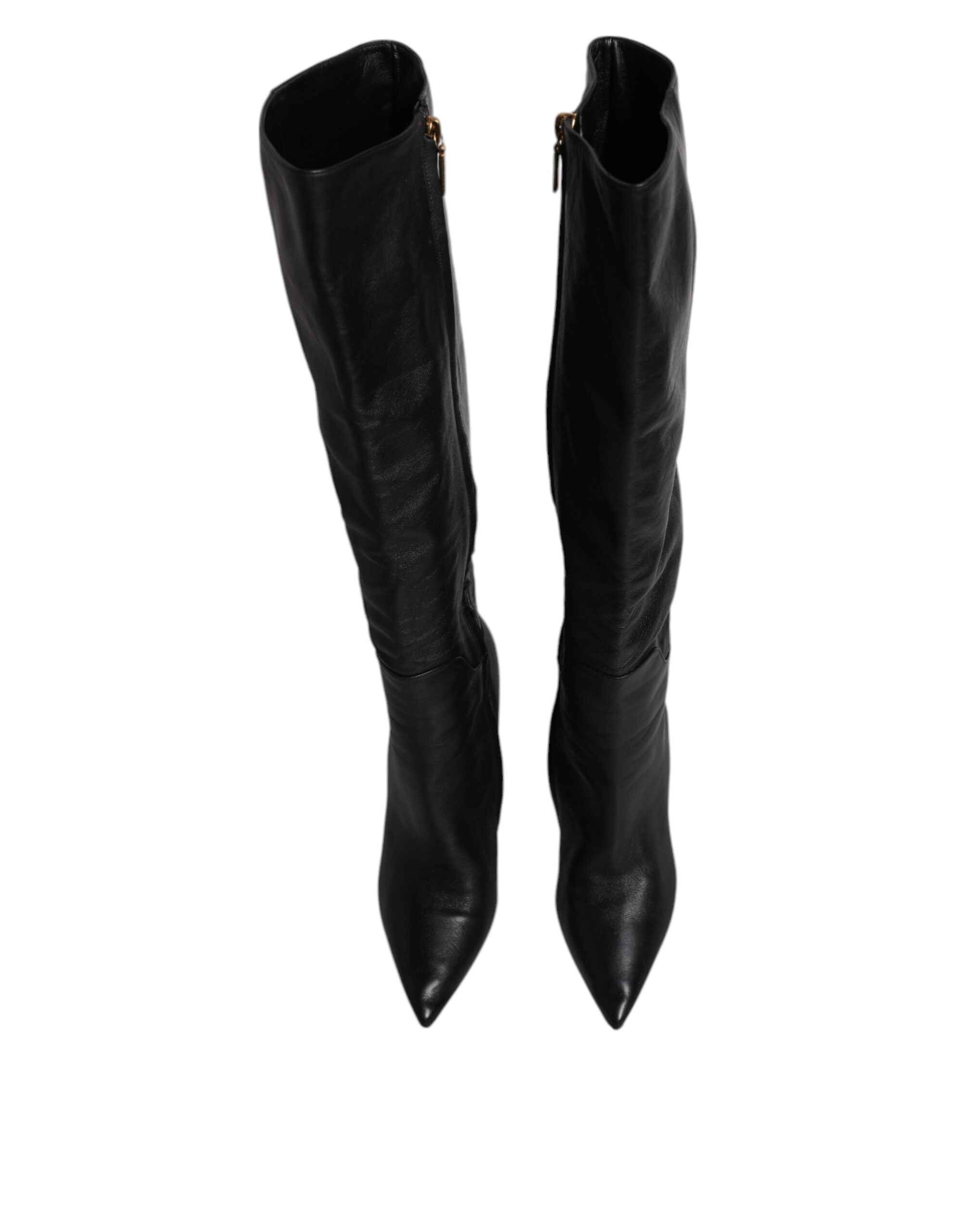 Dolce & Gabbana Black Leather Heels Knee High Boots Shoes LUNESCAPE