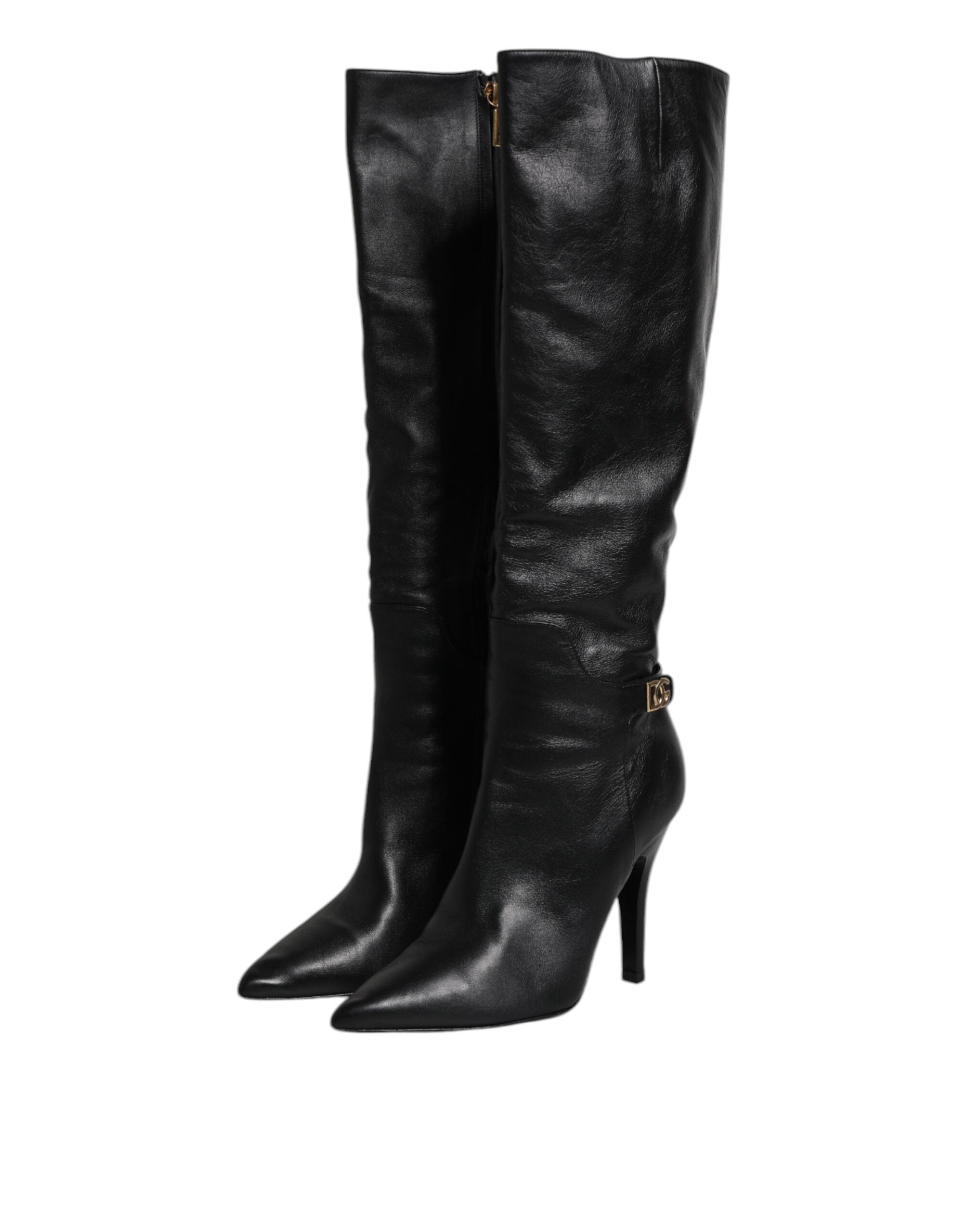 Dolce & Gabbana Black Leather Heels Knee High Boots Shoes LUNESCAPE