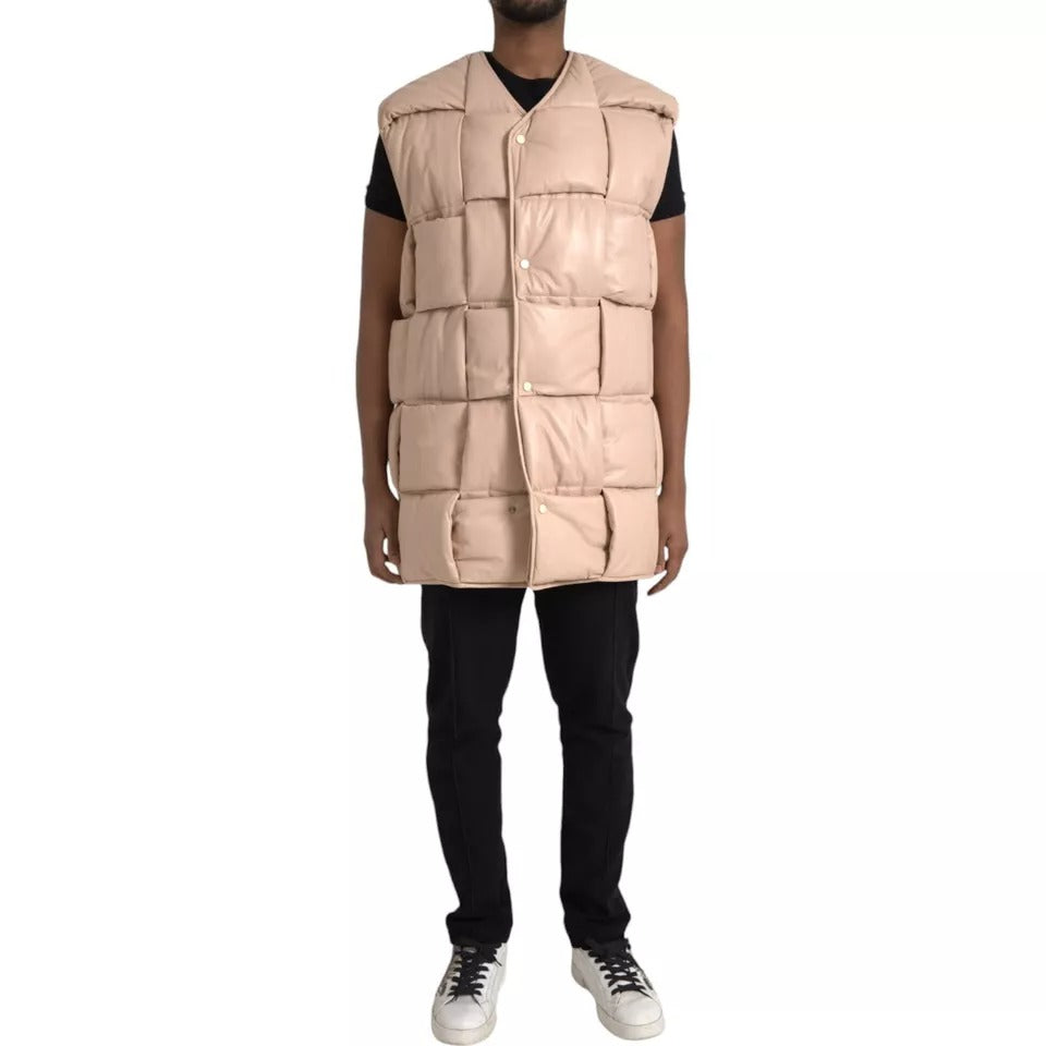 Bottega Veneta Beige Quilted Sleeveless Calf Leather Jacket LUNESCAPE