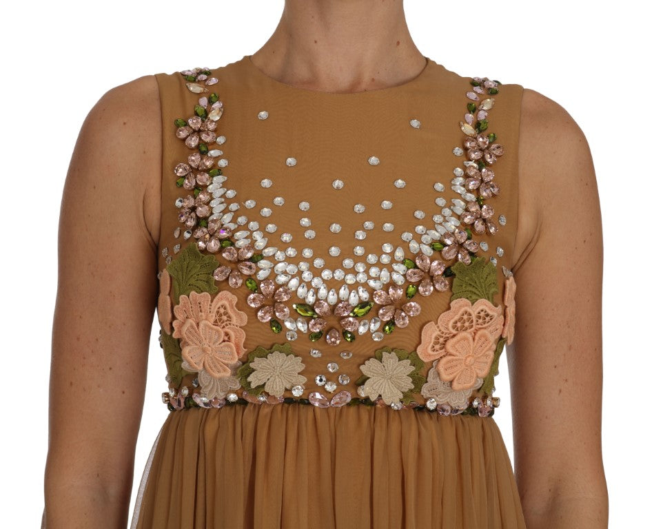 Dolce & Gabbana Crystal Silk Gold A-Line Gown Dress LUNESCAPE
