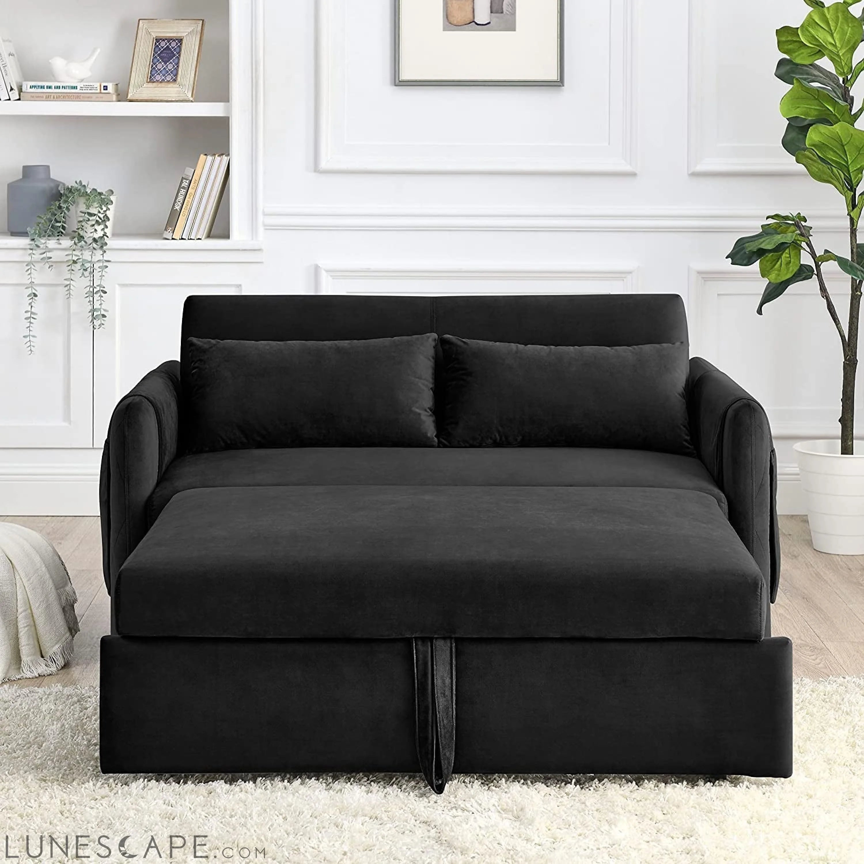 55″ Velvet Convertible Sofa Bed with Adjustable Backrest LUNESCAPE