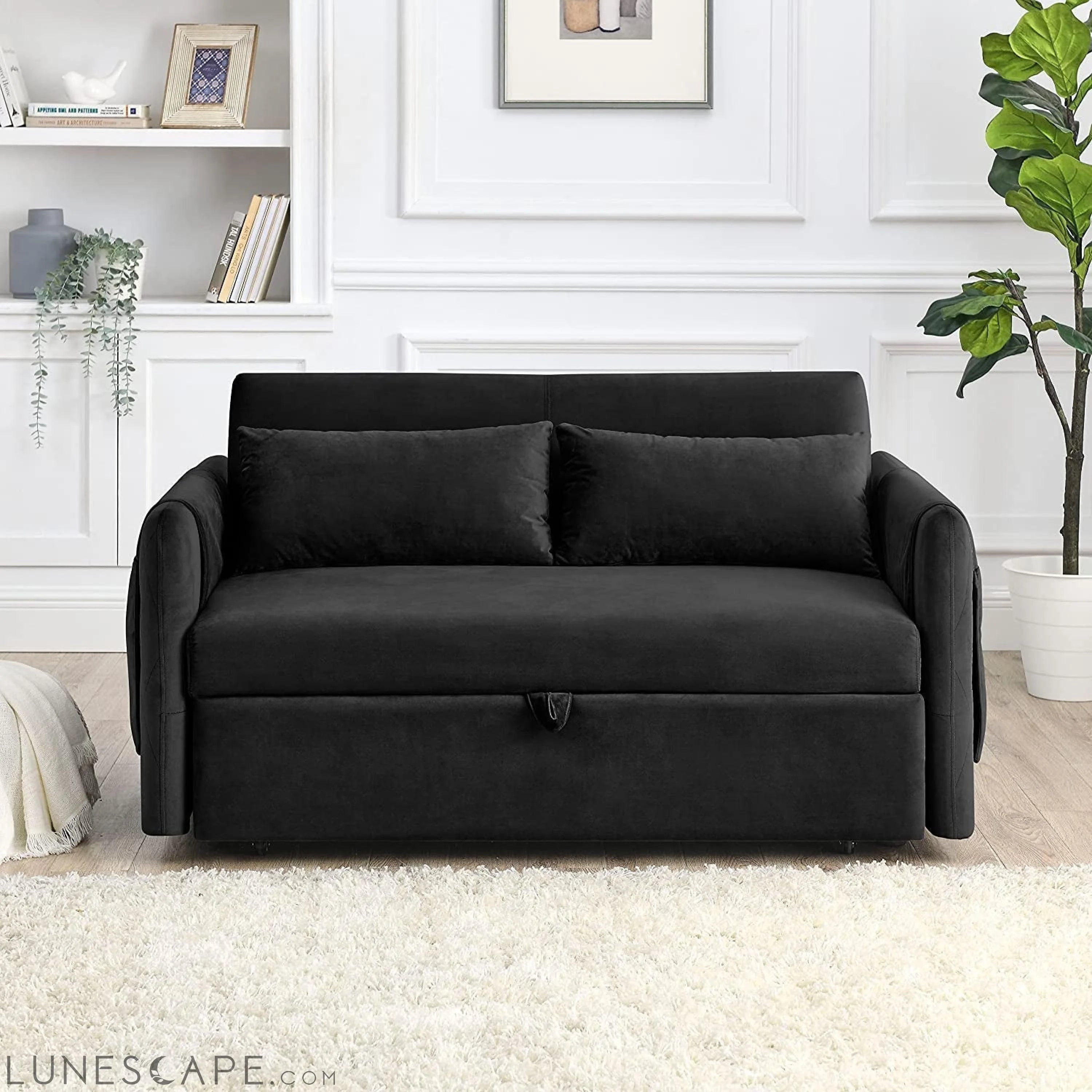 55″ Velvet Convertible Sofa Bed with Adjustable Backrest LUNESCAPE