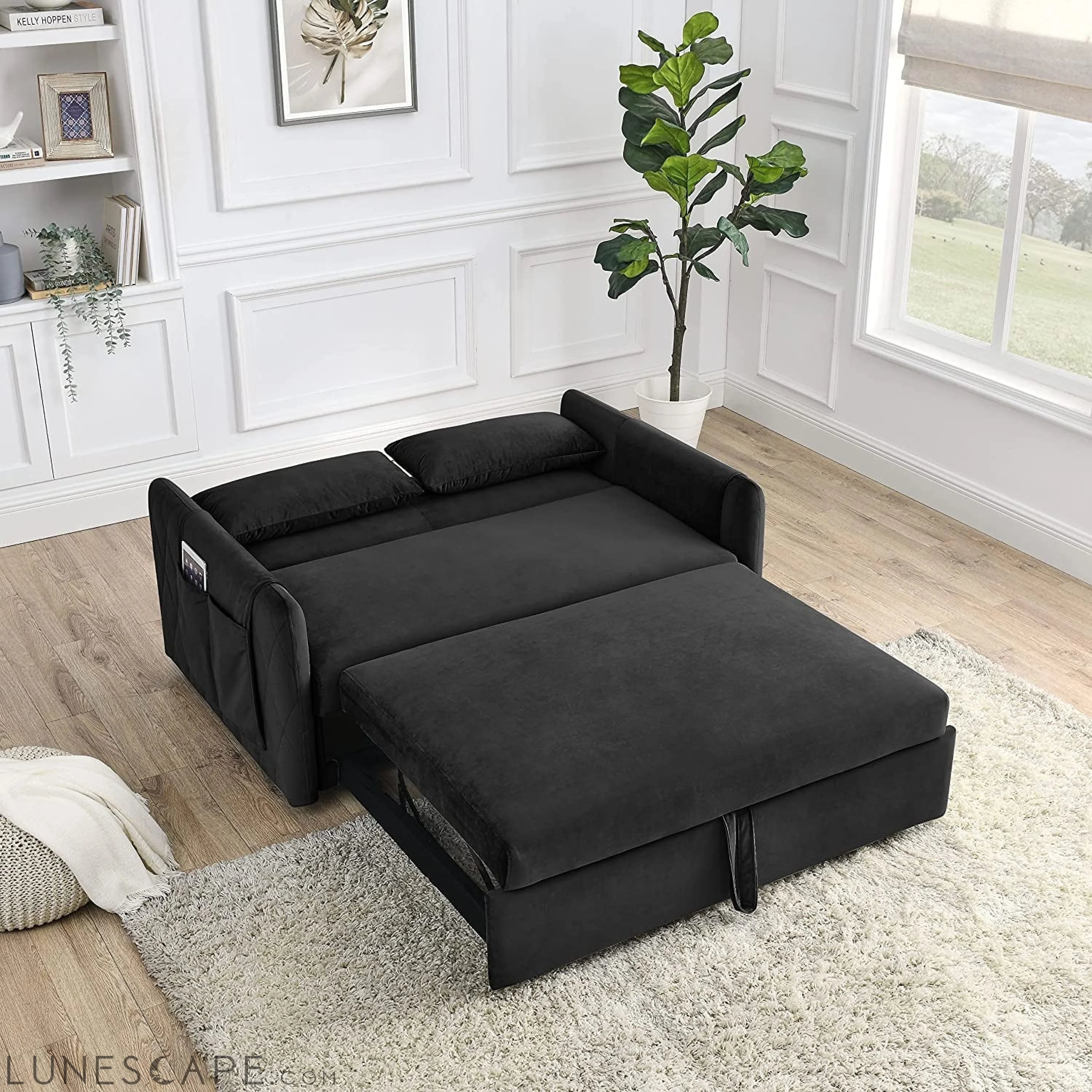 55″ Velvet Convertible Sofa Bed with Adjustable Backrest LUNESCAPE