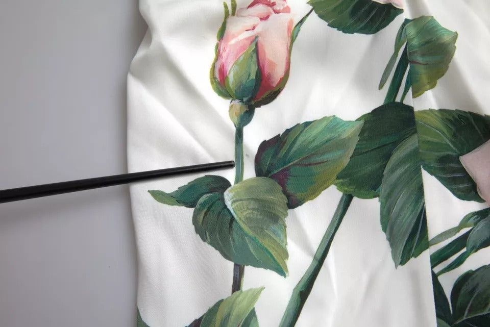 Dolce & Gabbana White Roses Print Stretch Silk Pleated Dress LUNESCAPE