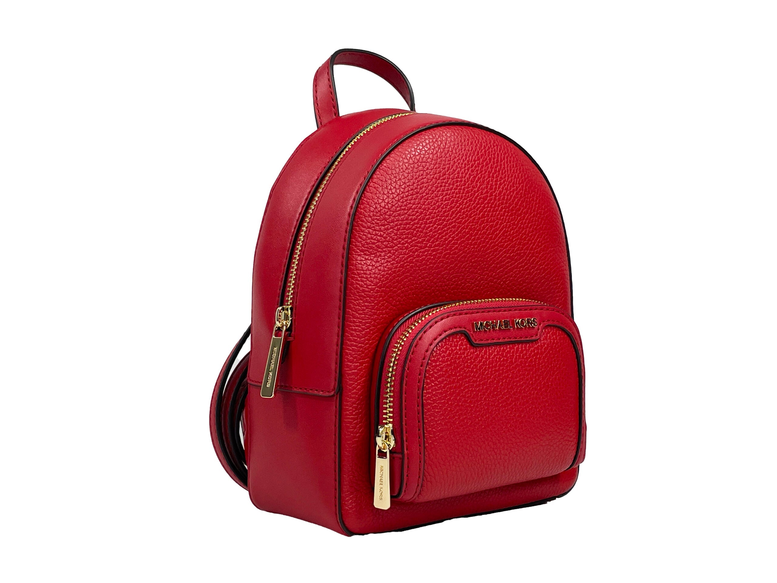 Michael Kors Jaycee Mini XS Leather Zip Pocket Backpack Red LUNESCAPE