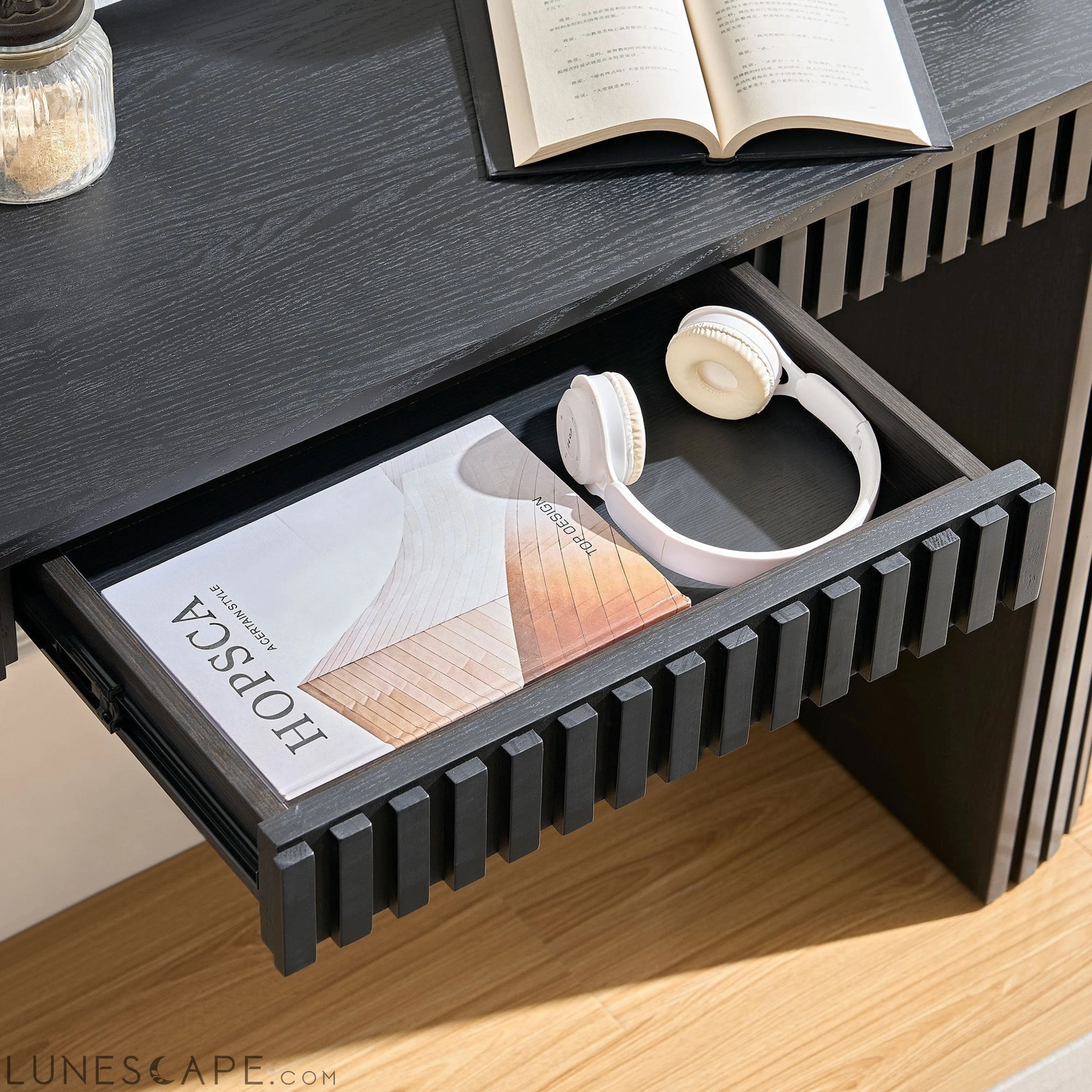 59.05'' Modern Console Table with Drawer for Entryway with Unique LUNESCAPE