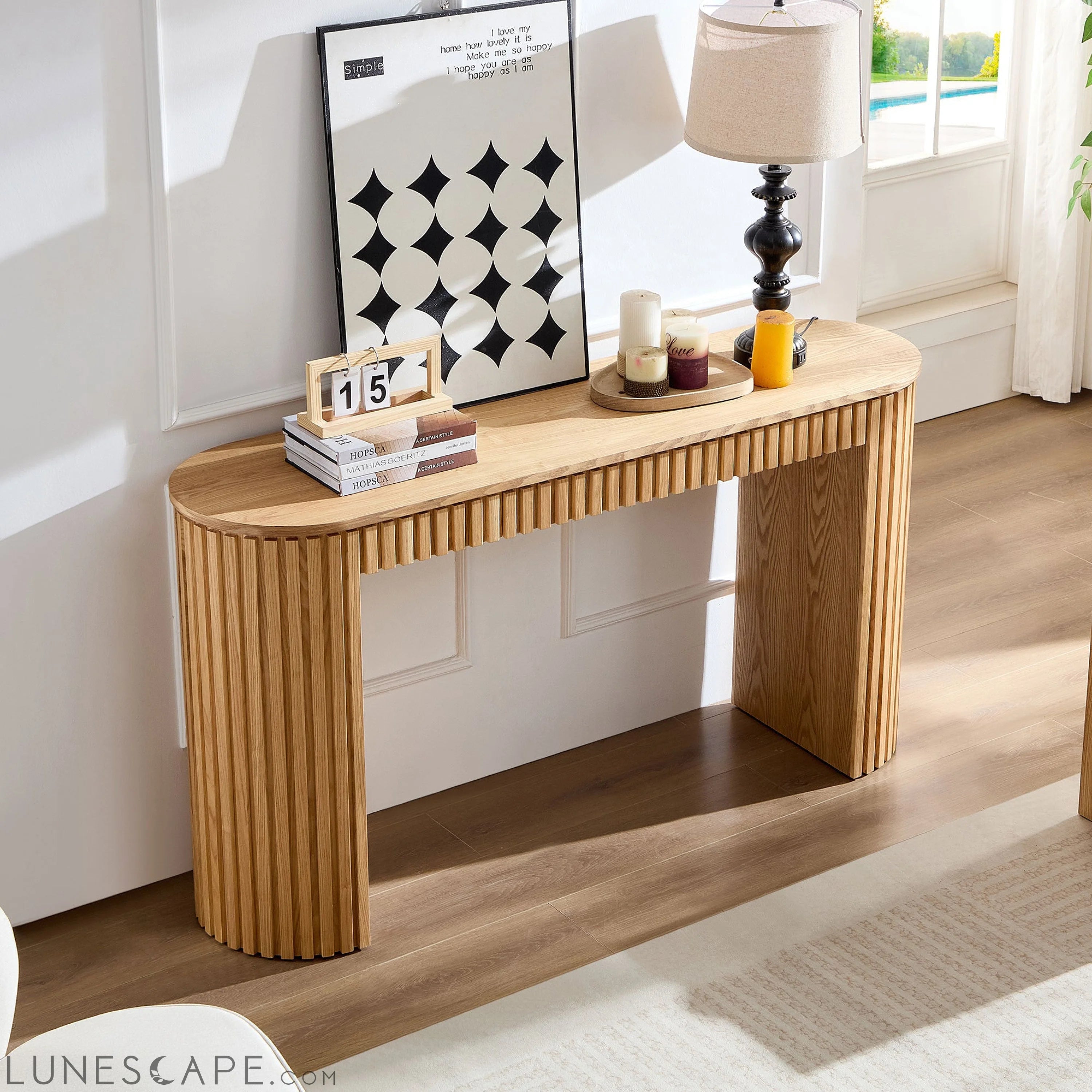 59.05'' Modern Console Table With Drawer for Entryway with Unique LUNESCAPE