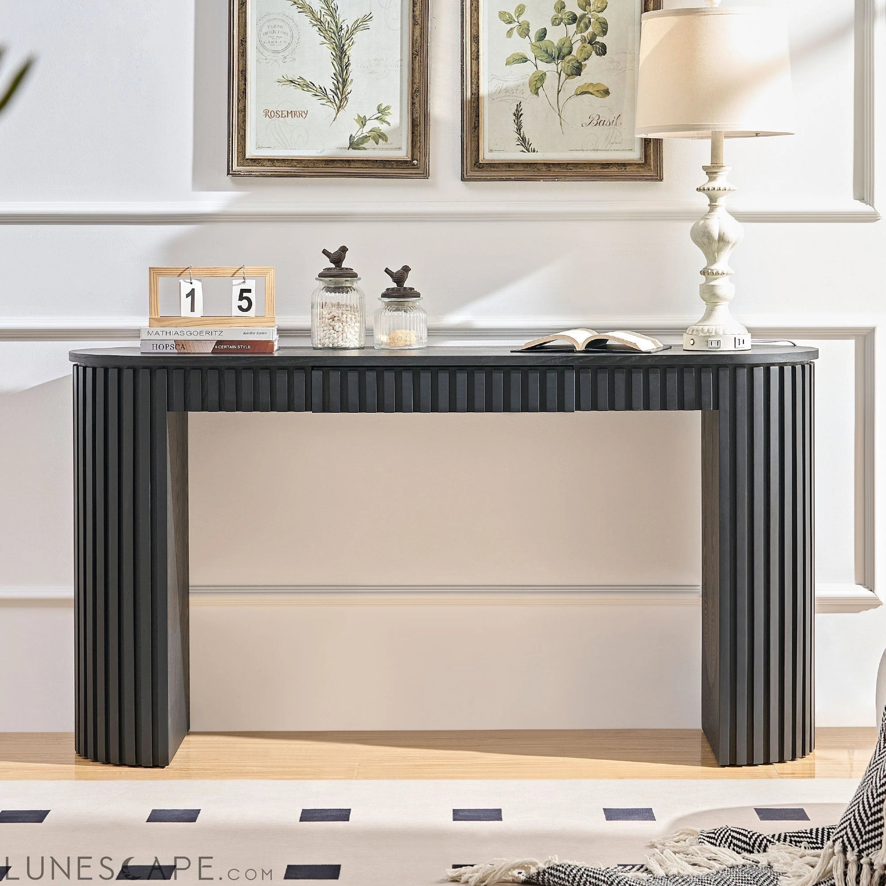 59.05'' Modern Console Table with Drawer for Entryway with Unique LUNESCAPE