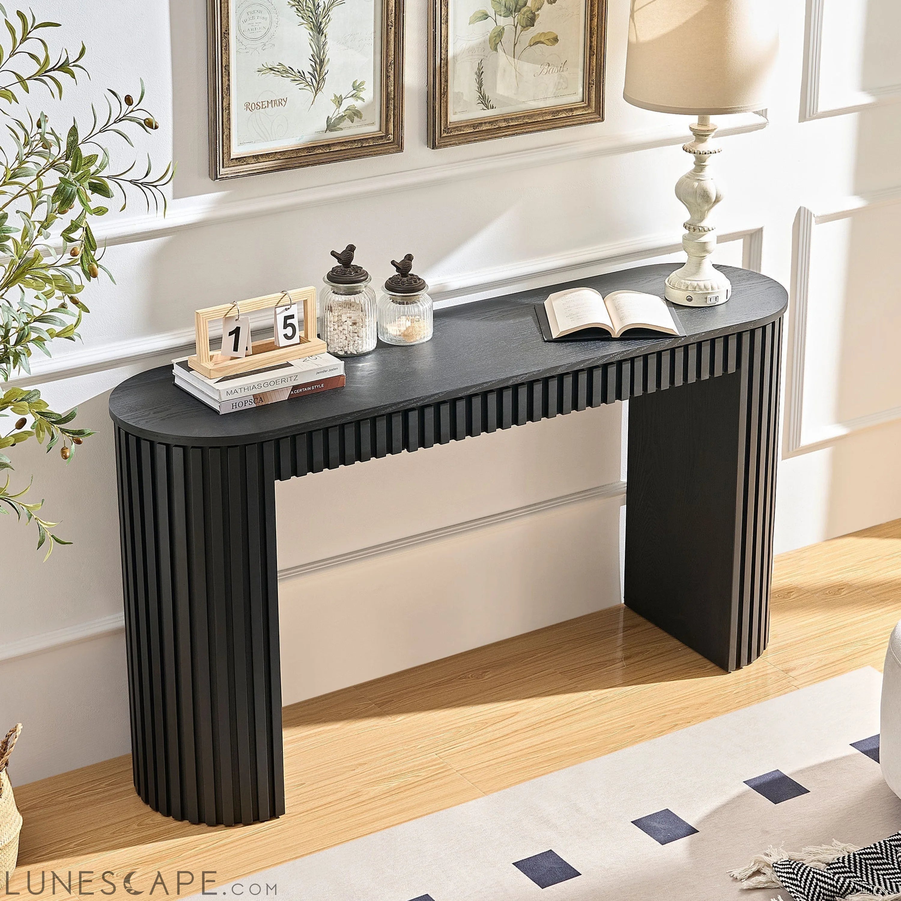 59.05'' Modern Console Table with Drawer for Entryway with Unique LUNESCAPE