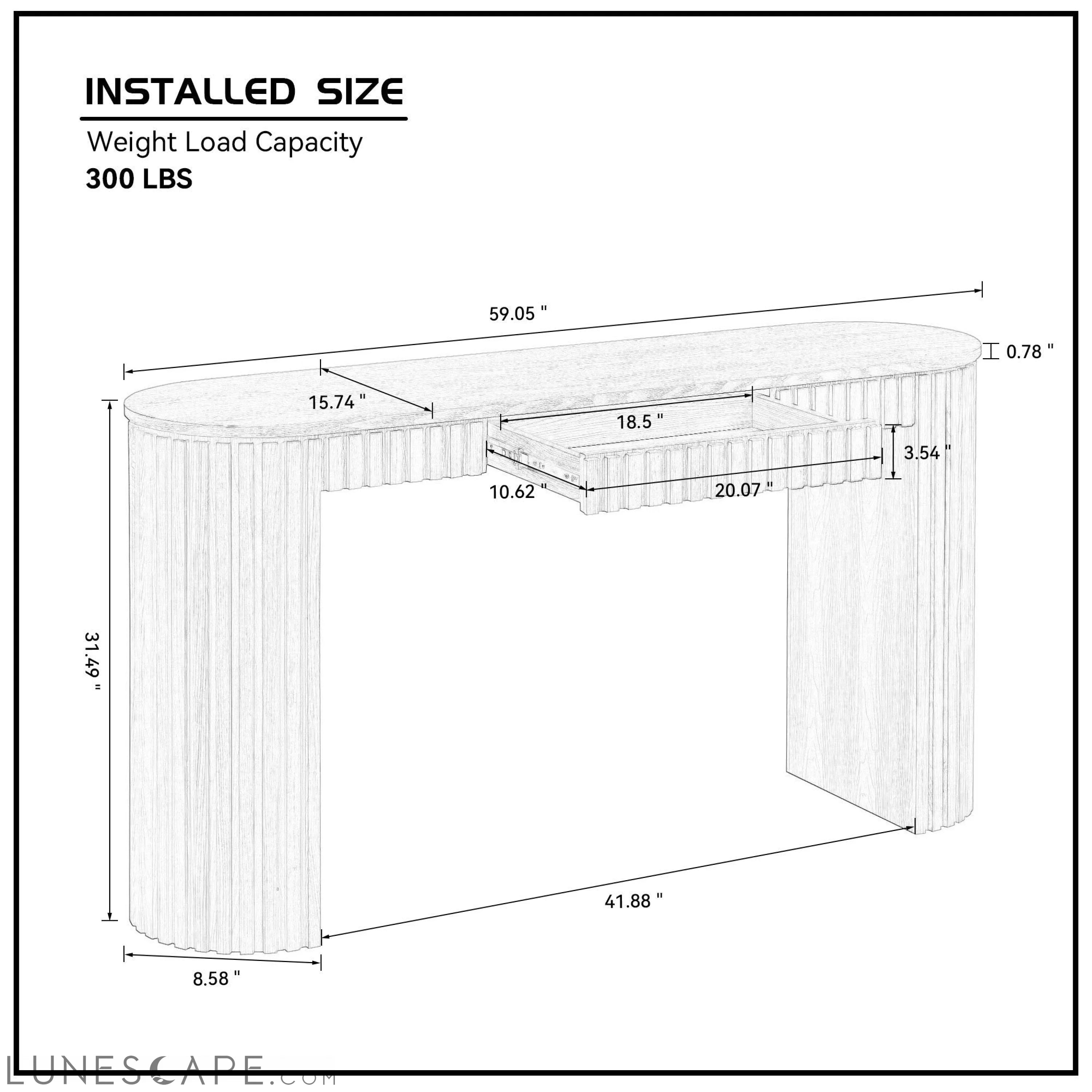 59.05'' Modern Console Table with Drawer for Entryway with Unique LUNESCAPE