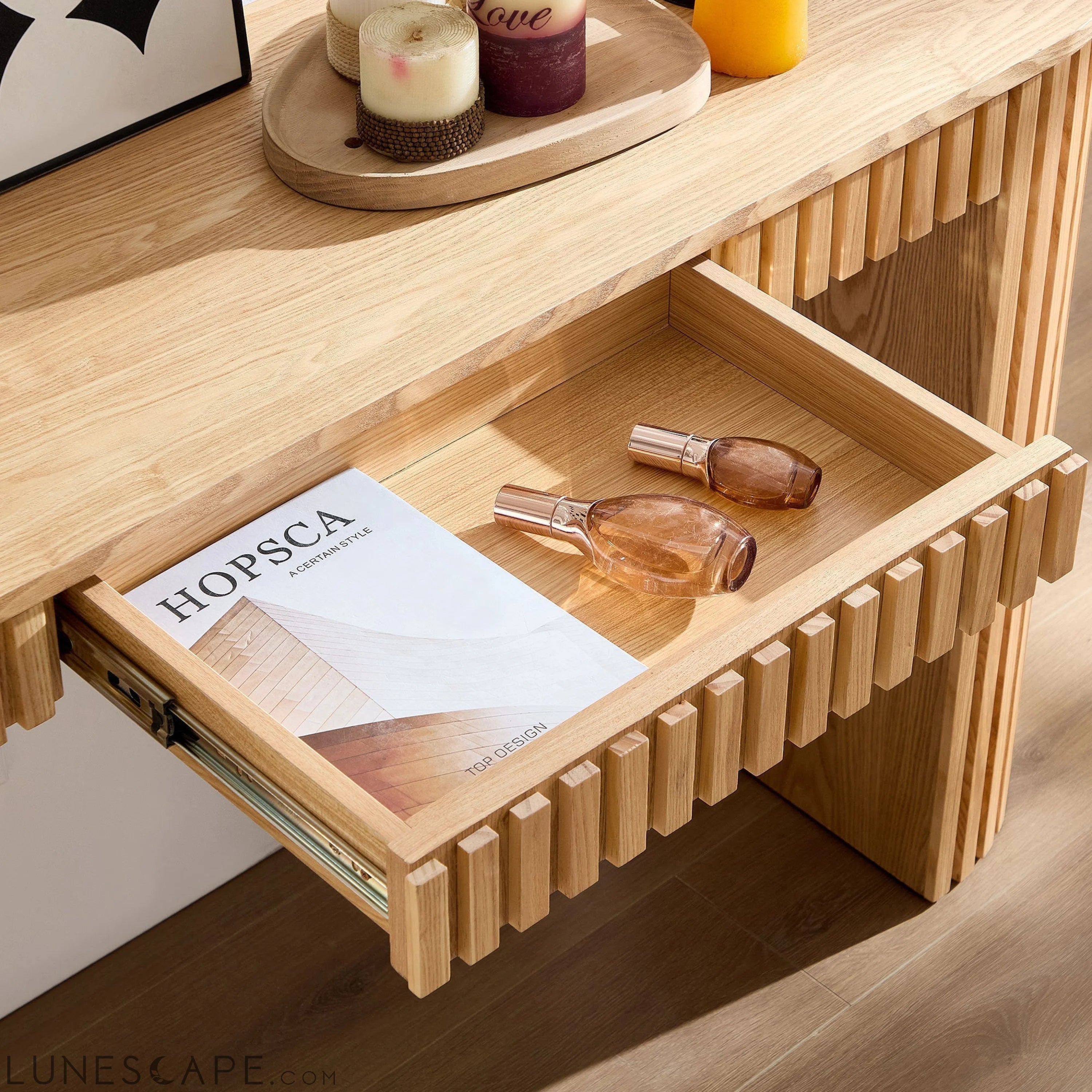 59.05'' Modern Console Table With Drawer for Entryway with Unique LUNESCAPE
